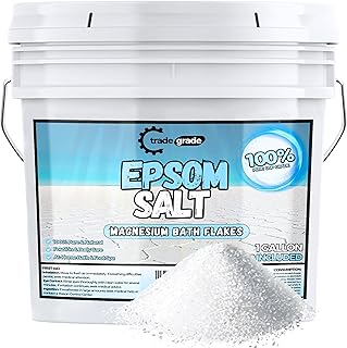 TradeGrade Epsom Salt Bath Soak 1 Gallon Bucket – Unscented, Pure Epsom Salt Bulk Crystals, Magnesium Sulfate for Full Body or Foot Soaks, Resealable Container for Home Bath Use