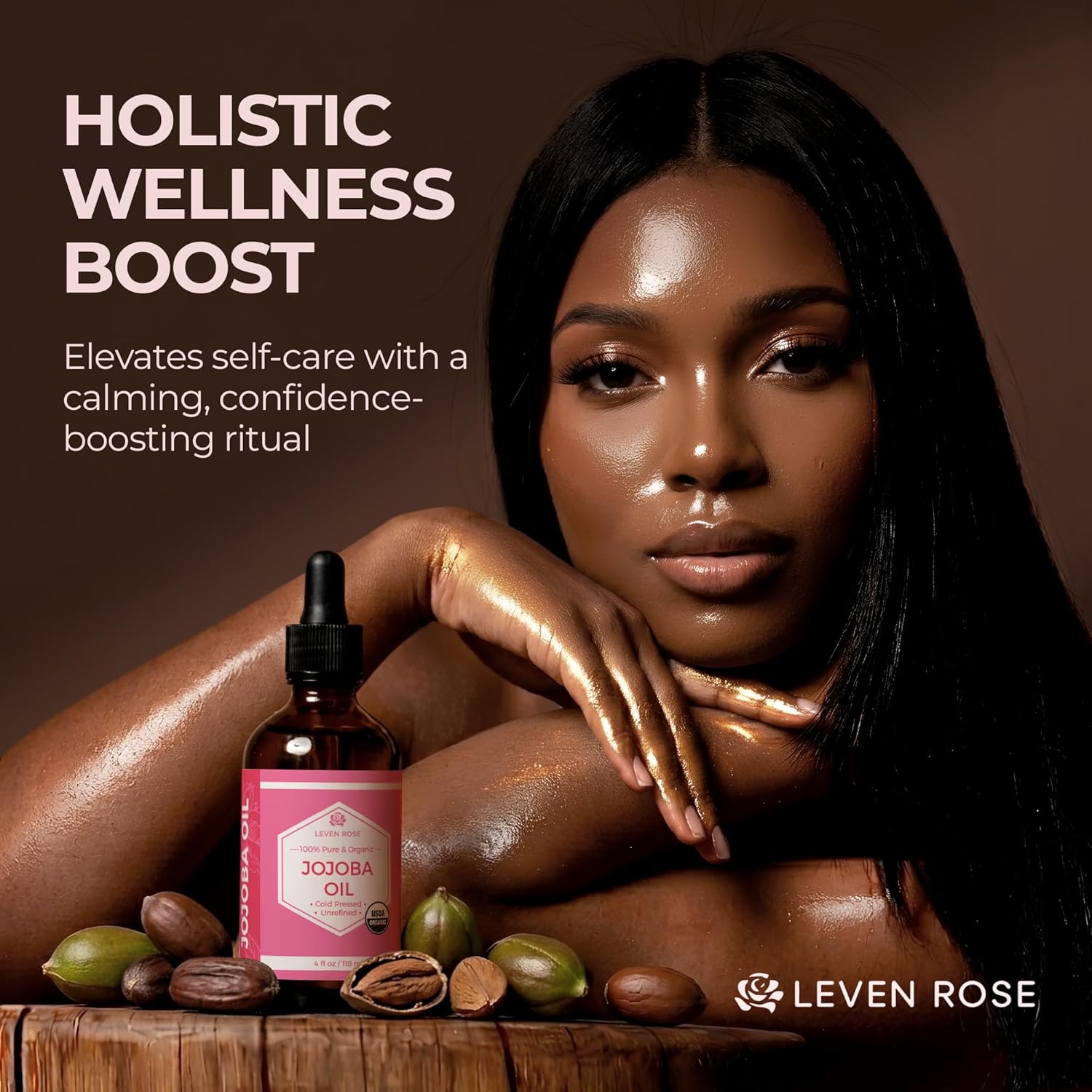 Leven Rose Jojoba Oil Organic, Pure Cold Pressed Carrier Oil, Natural Unrefined Moisturizer for Skin Hair and Nails 4 oz
