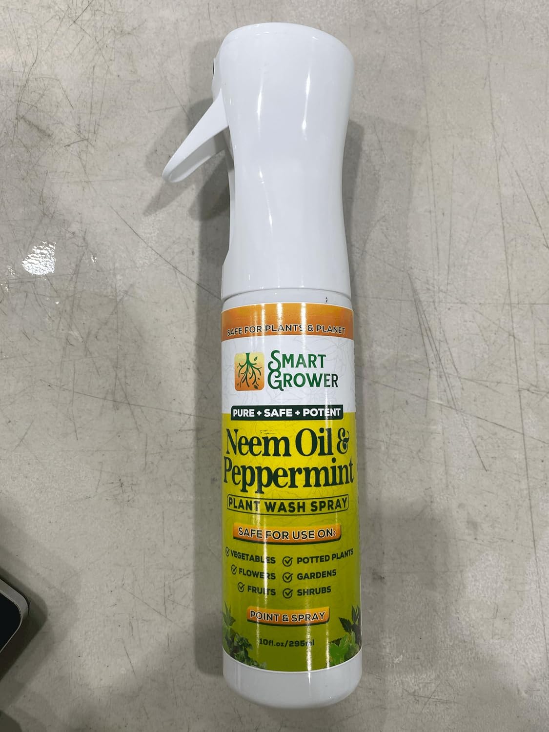 Neem Oil Spray for Plants with Peppermint Oil, Natural Plant Wash Made for Indoor and Outdoor Plants Smart Grower 10oz Easy Ready-to-Use Fine-Mist Refillable Premium Sprayer