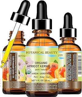 Botanical Beauty ORGANIC APRICOT KERNEL OIL Australian. 100% Pure Virgin Unrefined Cold Pressed Carrier Oil 1 oz- 30 ml. For Face, Hair, Body, Nails, Skin, Anti - aging