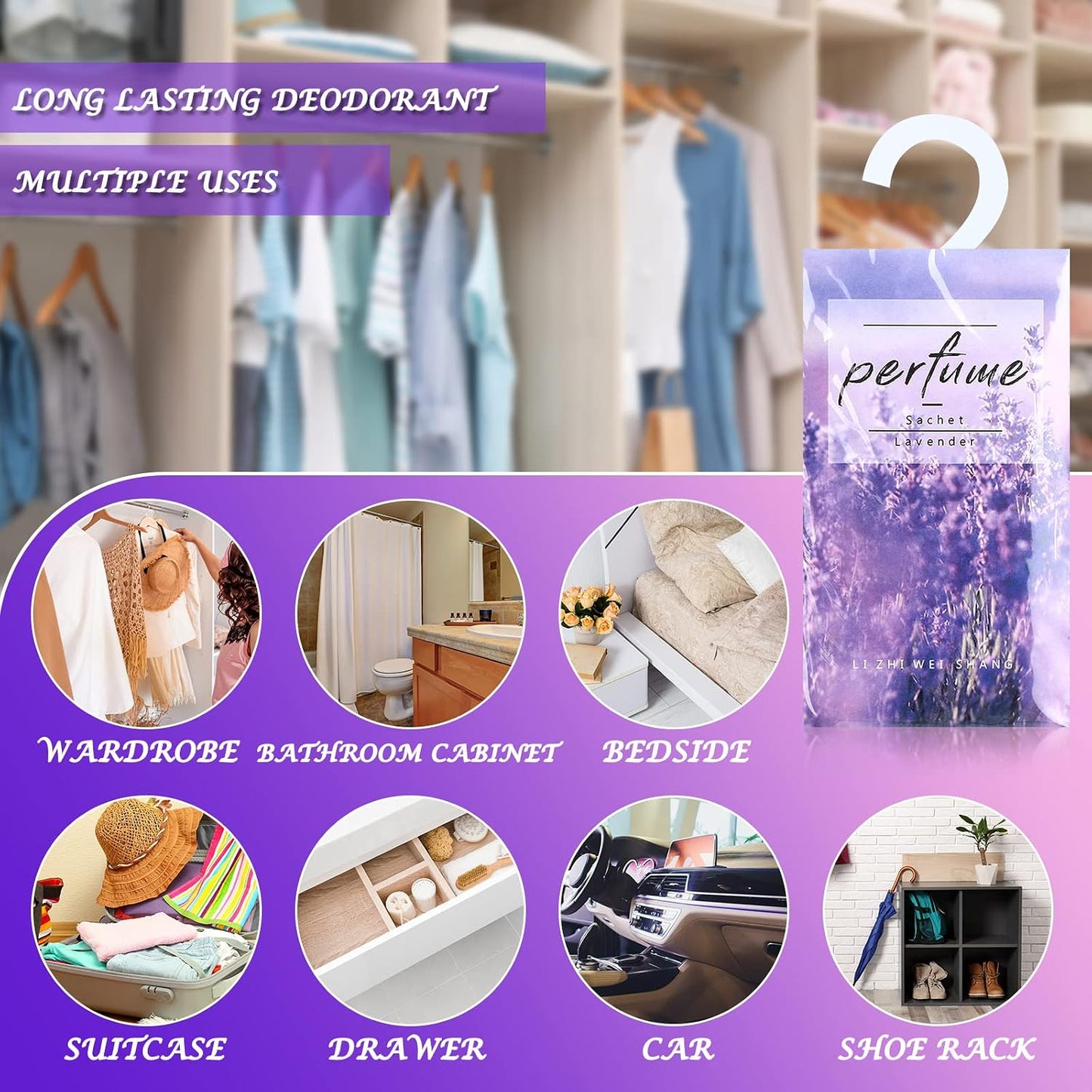 Loopeer 24 Pcs Lavender Large Hanging Closet Deodorizer Air Freshener Scented Sachets Subtle Lavender Scent for Drawers, Closets & Clothes