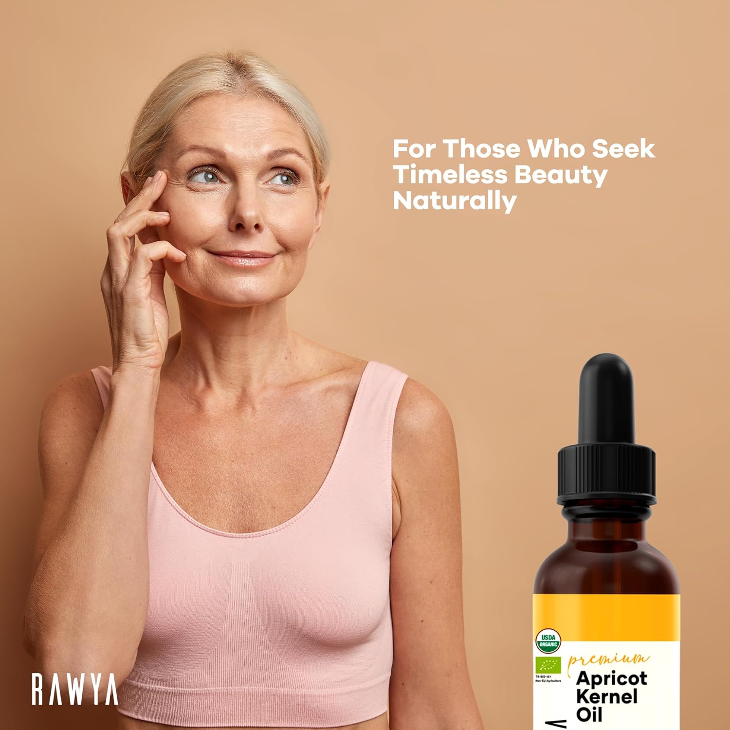 RAWYA Apricot Seed Oil - Cold-Pressed - USDA Organic, Unrefined - Premium Moisturizer Oil for Hair and Skin - Lightweight Texture - Rich in Vitamins A & E - All Skin Type - Glass Bottle - 1.7 Oz