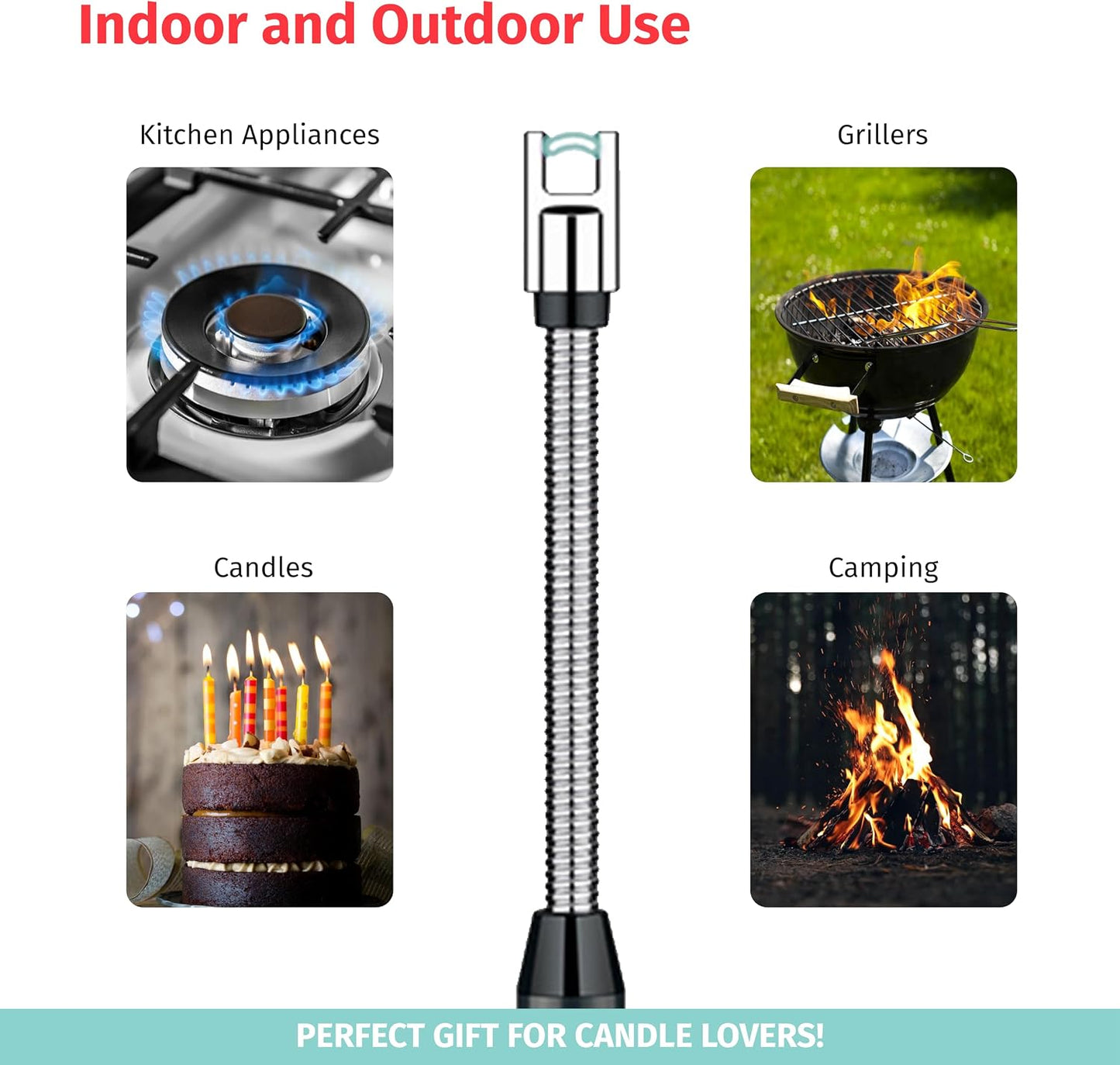Custom Extra Long Electric Lighter, USB Rechargeable Candle Lighter, Reusable Electric Lighter with Charger for Indoor and Outdoor, Camping Essential for Men and Women, Engravable Designs (Black)
