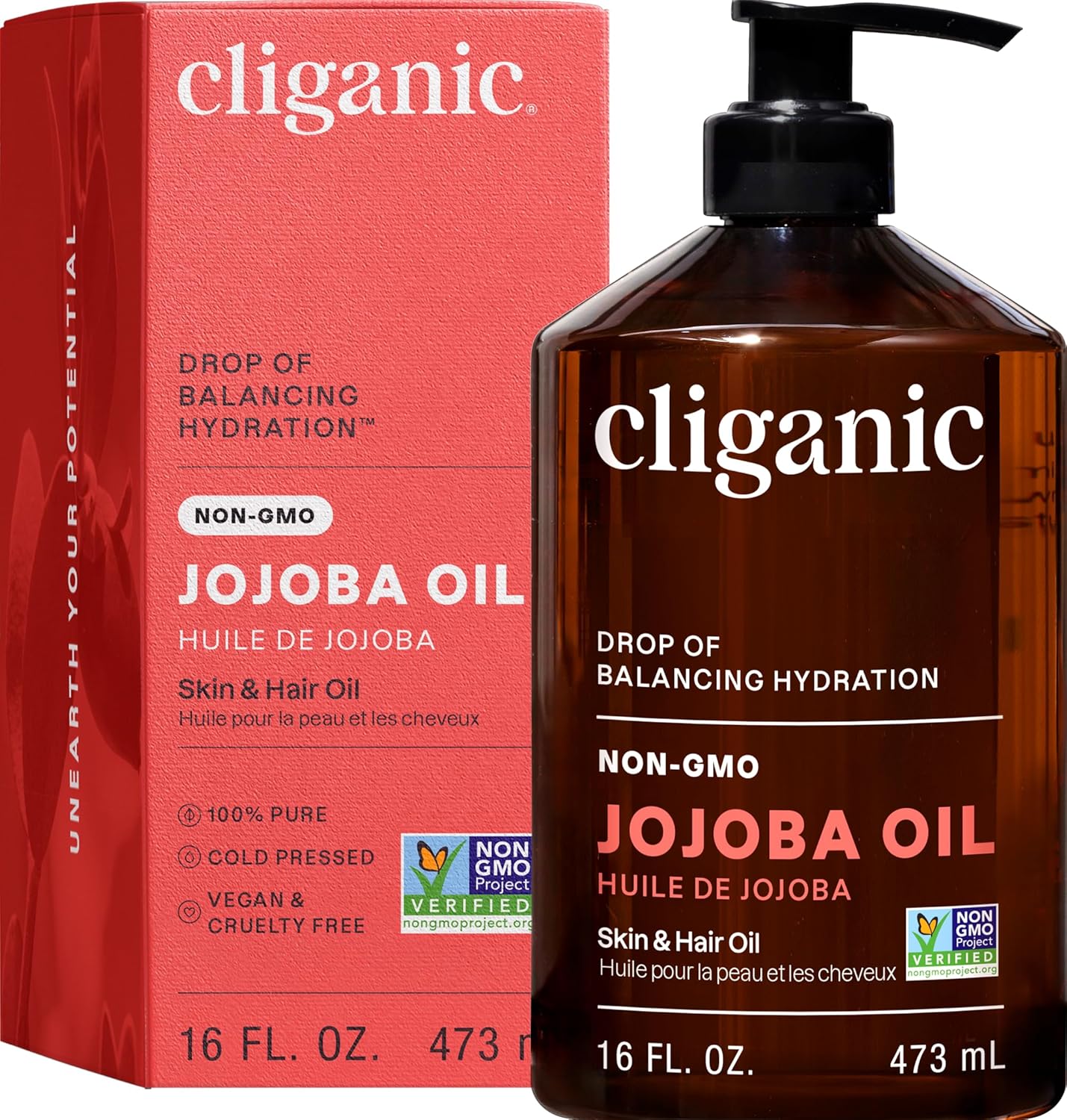 Cliganic Jojoba Oil Non-GMO, Bulk 16oz | 100% Pure for Skin, Hair & Face, Cold Pressed Natural Hexane Free - Hair Relaxer