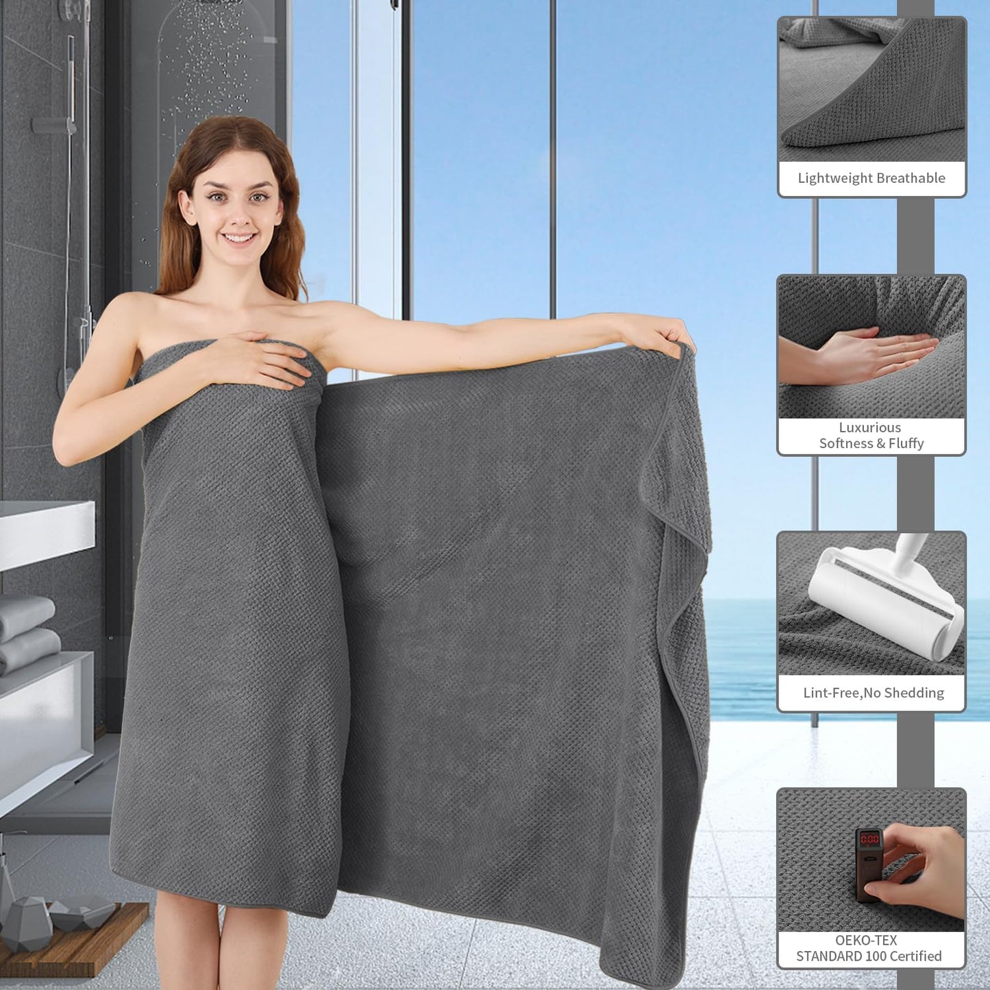 Extra Large Bath Towel Set of 4 (35"x70"),Oversized Bath Sheet Super Soft Highly Absorbent Jumbo Bathroom Towel Set Microfibers Quick Dry Shower Towel for Hotel,Bathroom,Guest,Spa,Gym (Dark Gray)