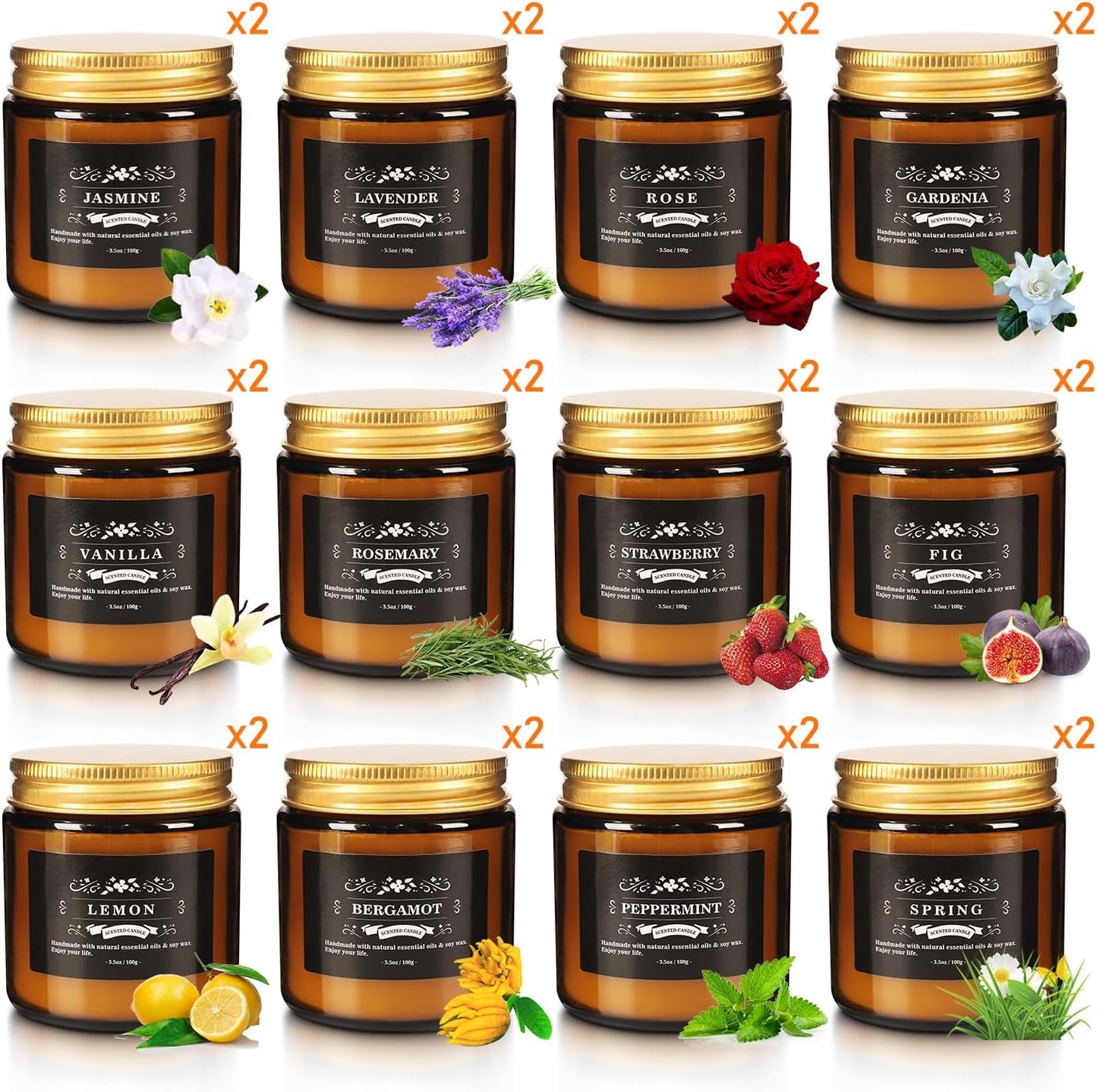 24 Packs Scented Candles for Home, 3.05oz，Soy Wax Aromatherapy Candles with 12 Fragrances, Smokeless Natural Essential Oil Candles for Relaxation, Gifts, Parties, Yoga,Home Decor