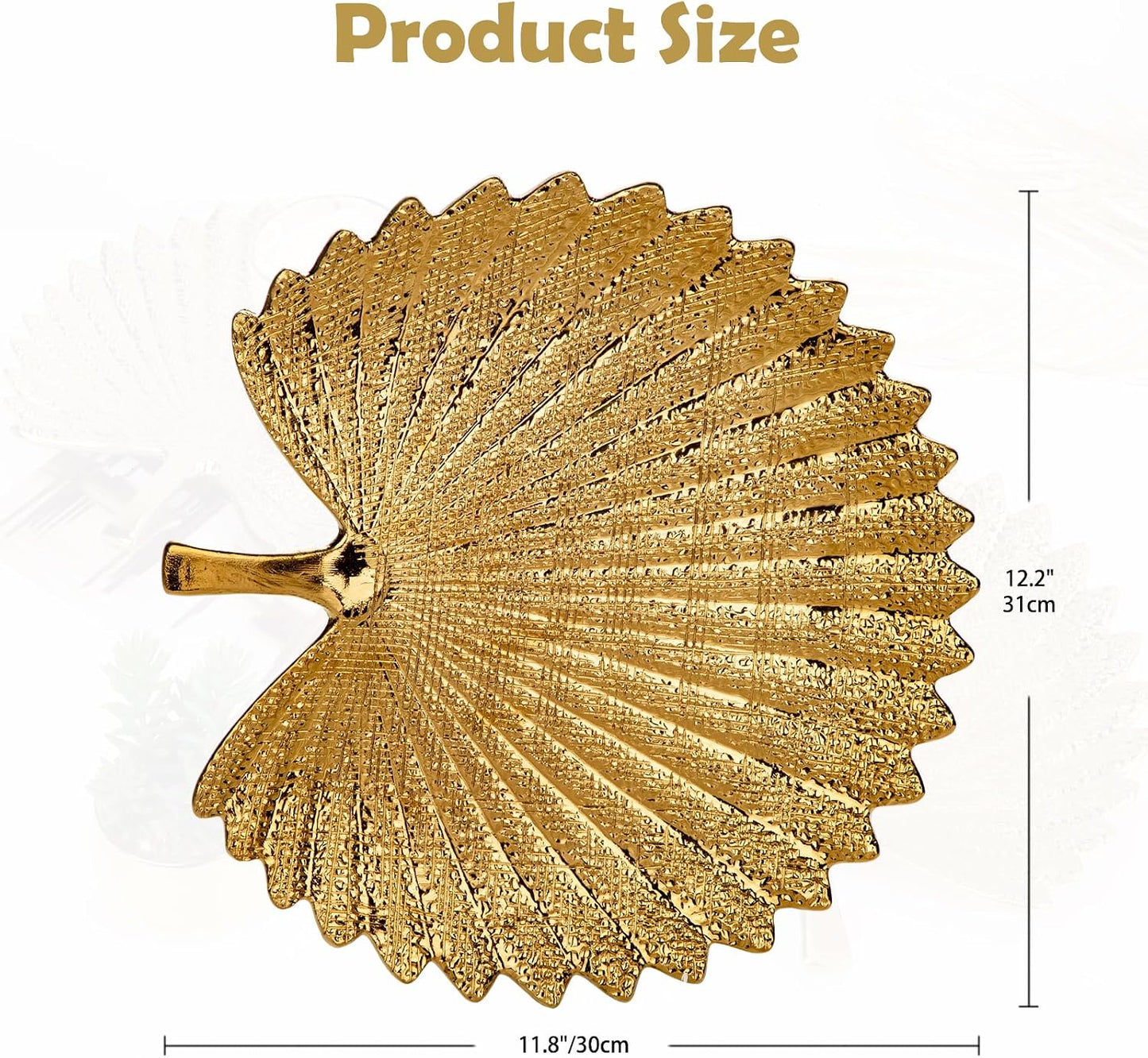 Gold Leaf Decorative Serving Tray for Table Centerpiece – 12" Ceramic Leaf-Shaped Trinket Dish, Candle Tray, Vanity Organizer, Coffee Table Decor, Modern Glam Home Decor, Gifts for Women