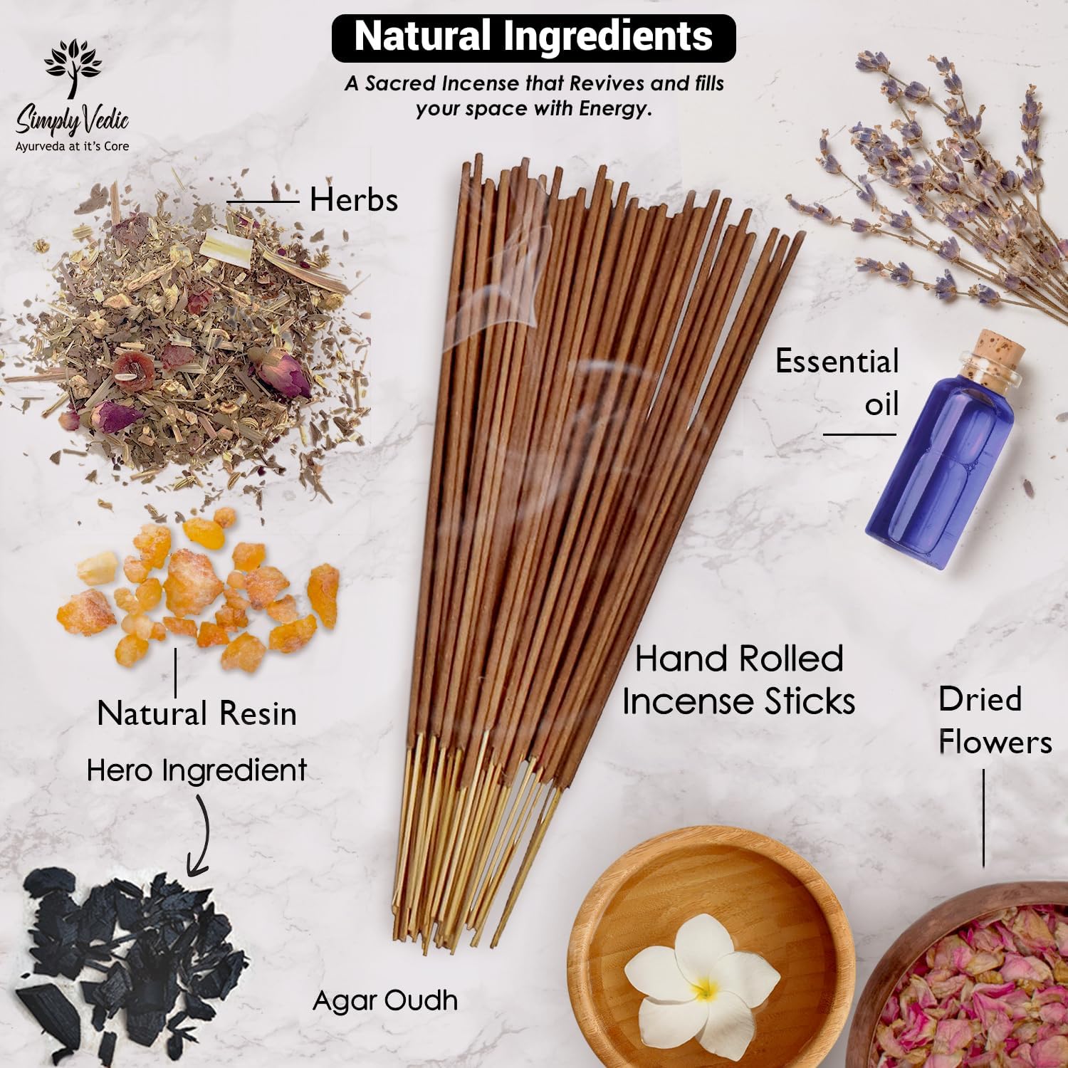 Simply Vedic Agar Oudh Incense Stick (Approx 135 Sticks, 250 Grams) Premium Handmade Agarbatti with Insense Holder| Lasts 45 Minutes| for Aromatherapy, Meditation, Yoga, Home & House Decor- Gift Set
