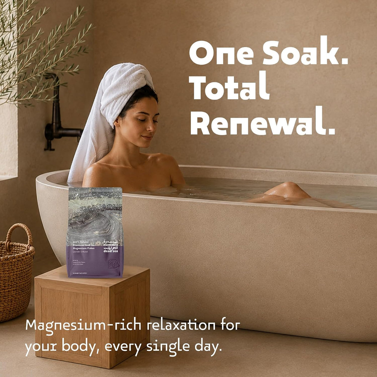 Dead Sea Magnesium Flake Bath Soak - 100% Pure Magnesium Chloride Flakes w/Lavender Infused Essential Oil (2.2 lb Bulk)
