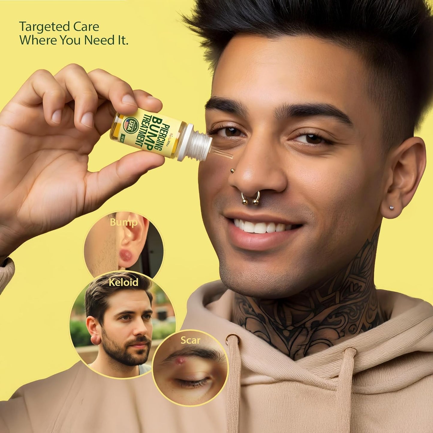 BodyJ4You Keloid Bump Removal Oil - Piercing Aftercare Shrinking Drops - Nose Ear Septum Belly Cartilage Scar Treatment Piercing Bump Solution - Tea Tree Jojoba Essential Oils Keloid Care - 0.33 Fl Oz
