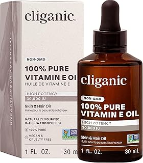 Cliganic Pure Vitamin E Oil for Skin, Scars, Hair & Face - 30,000 IU, Non-GMO Verified | Natural D-Alpha Tocopherol