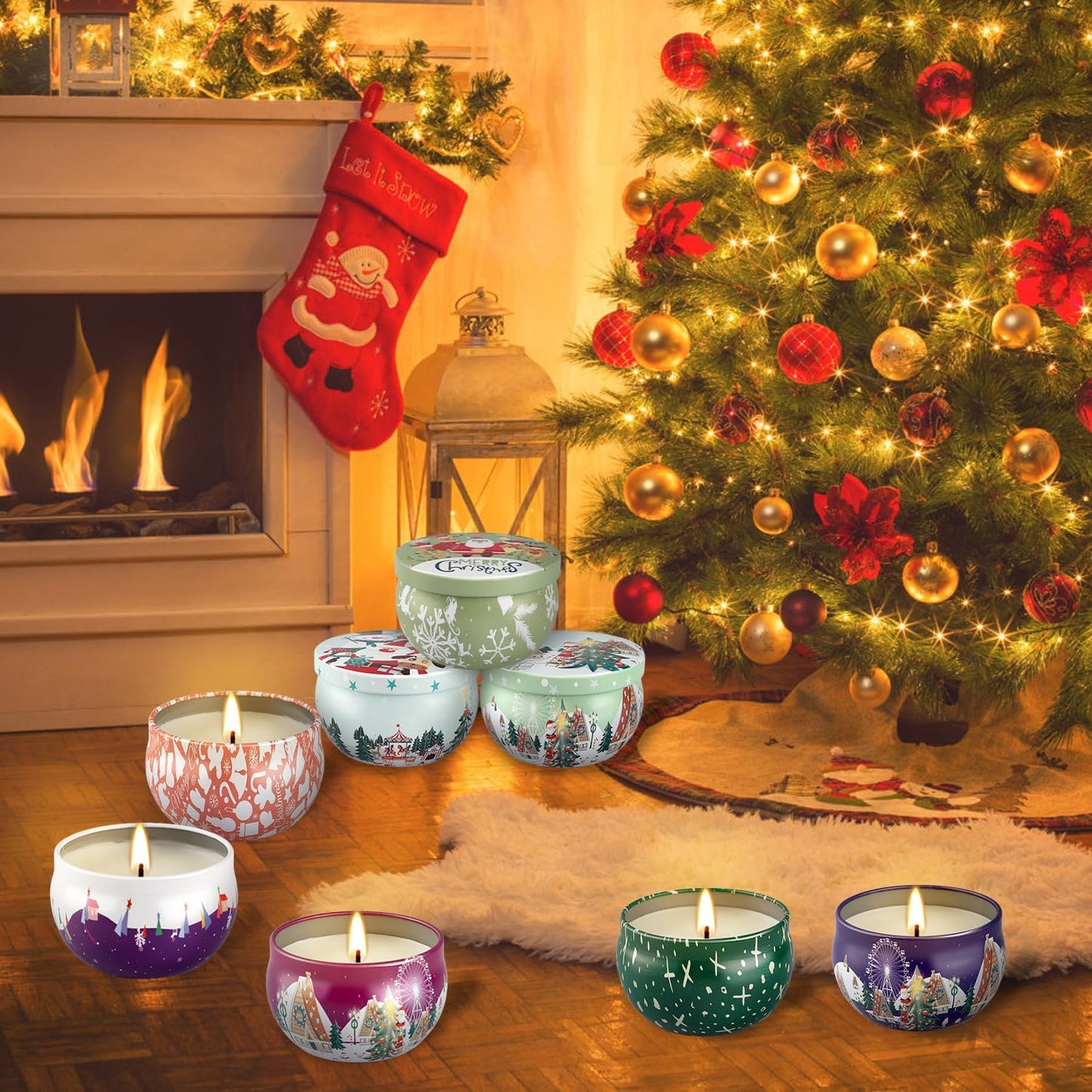 24Pack Christmas Scented Candle Tins Gift Set - Soy Wax Festive Candles 2.5oz- Long Lasting Burn time for Christmas Thanksgiving Gifts Holiday Decor & Gifting.