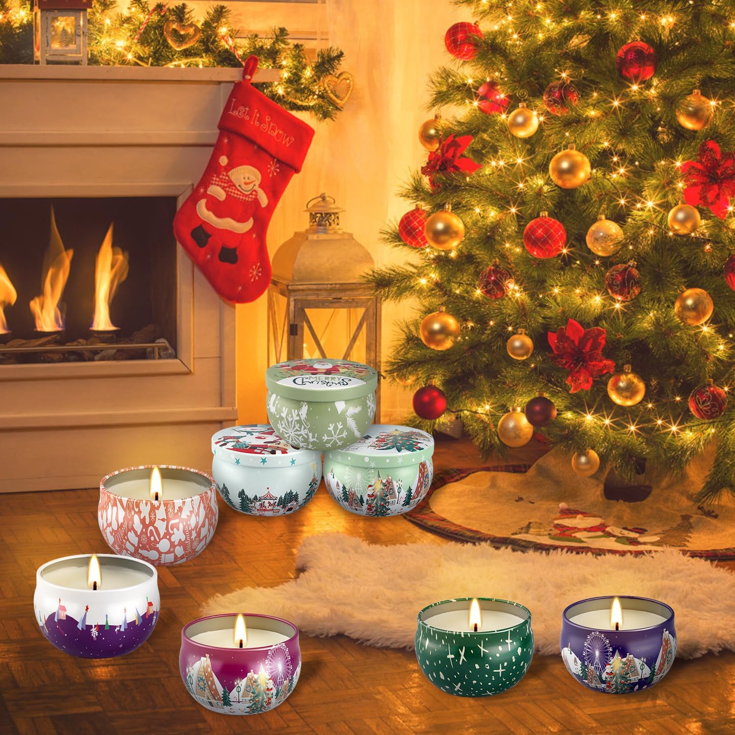 24Pack Christmas Scented Candle Tins Gift Set - Soy Wax Festive Candles 2.5oz- Long Lasting Burn time for Christmas Thanksgiving Gifts Holiday Decor & Gifting.
