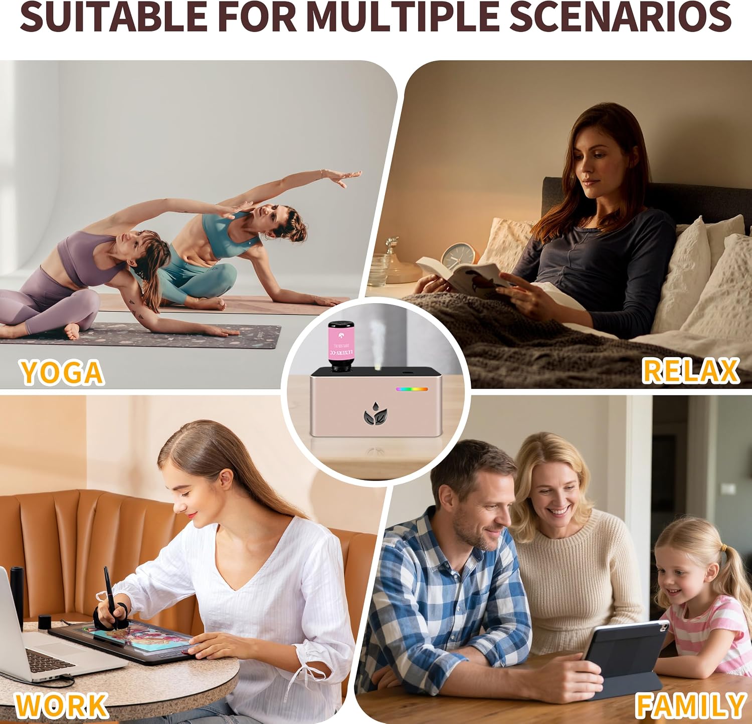 Waterless Diffuser, Essential Oil Diffuser with 6pcs Mixed Scent Fragrance Oils, Rechargeable Air Aromatherapy Diffuser with 3 Spray Modes for Home Office Hotel