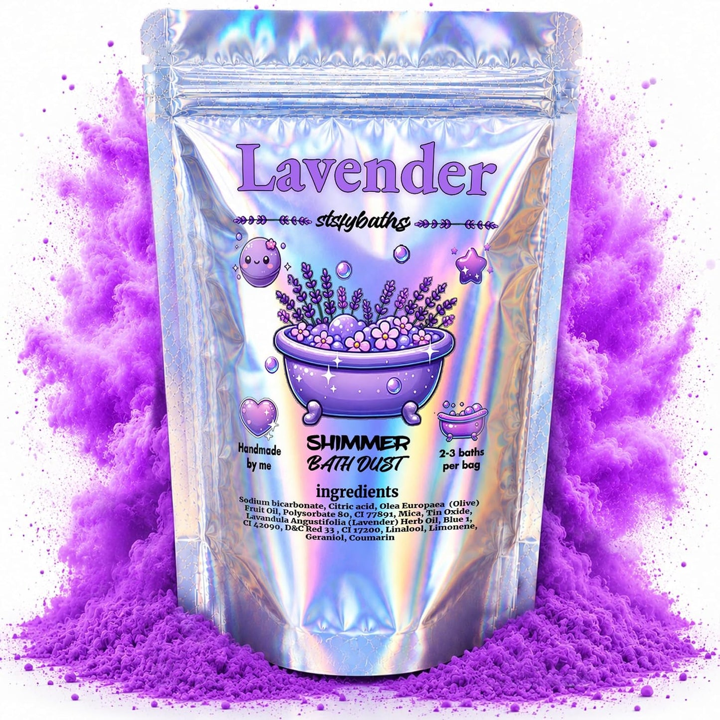 Purple Lavender Shimmer Bath Bomb in A Bag - Handmade Scented Bath Bombs for Women,Kids and Men - Bulk Bathbomb Fizzies Perfect for Boys and Girls All Ages (Small, Purple)
