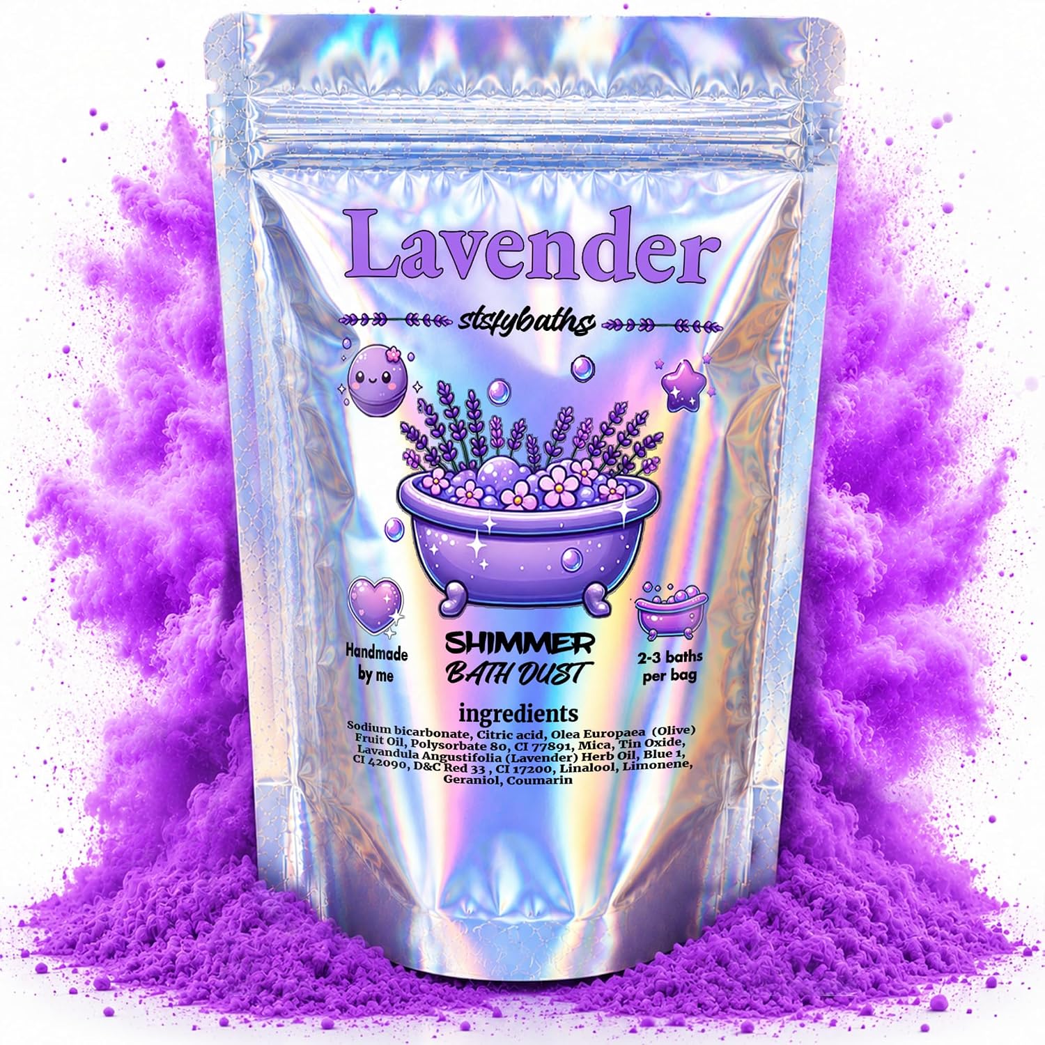 Purple Lavender Shimmer Bath Bomb in A Bag - Handmade Scented Bath Bombs for Women,Kids and Men - Bulk Bathbomb Fizzies Perfect for Boys and Girls All Ages (Small, Purple)
