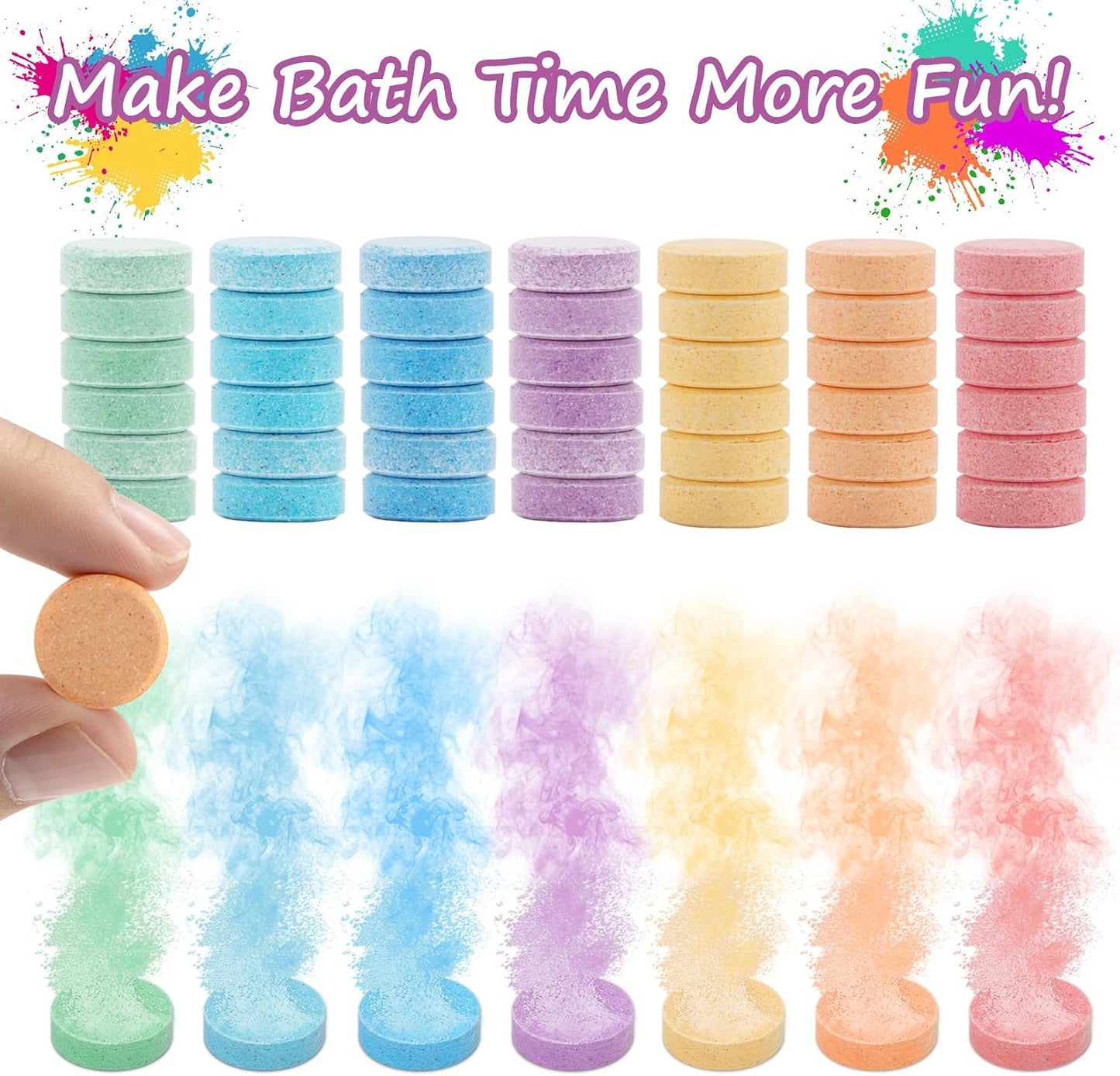 Colorful Bath Tablets, Water Coloring BathBomb, Fizzy, Fragrance Free & Non Toxic, Coloring Potion Tablets Spa Bath Stuff Science Experiments BathAccessories, 70 Count