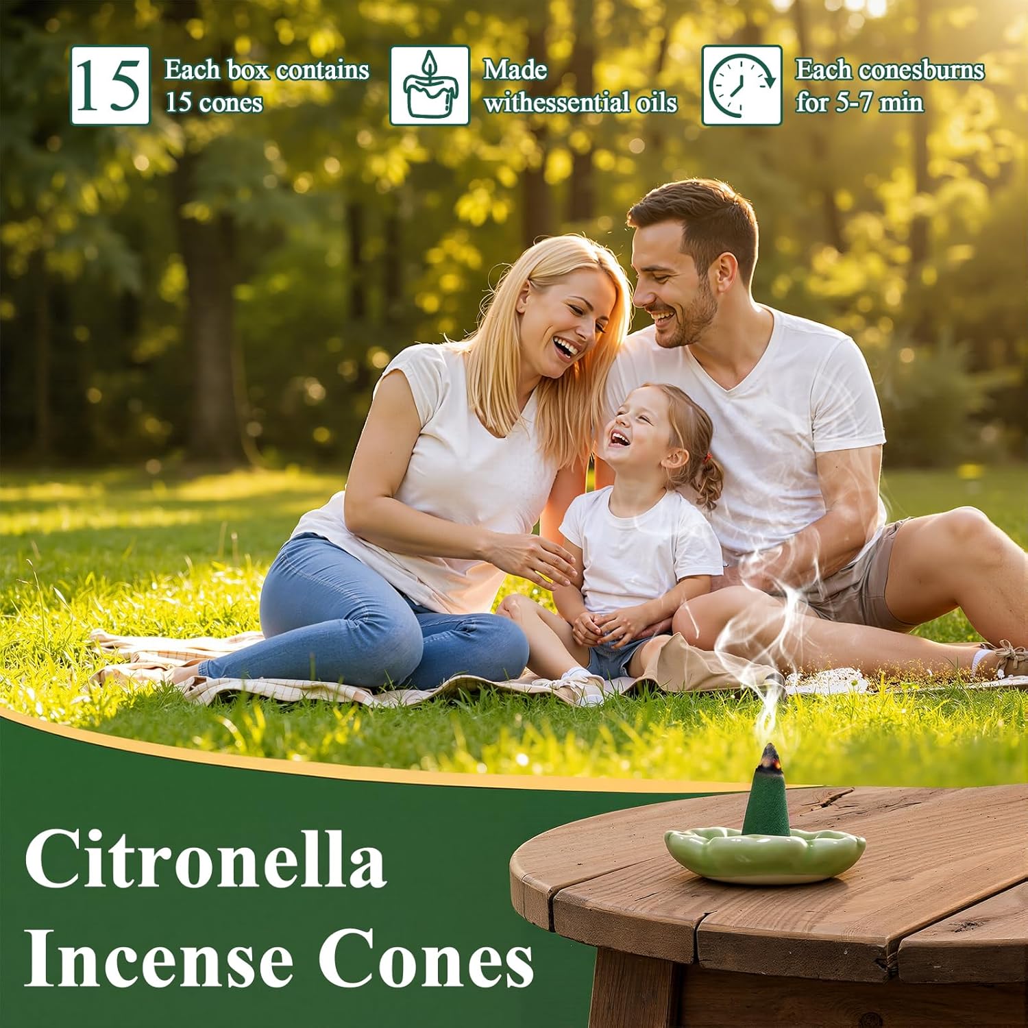 SCENTORINI Citronella Incense Cones, 120 Pcs Lemongrass Scented Incense Cones with 1 Holder, Citronella Incense Gift Set for Summer Home Outdoor Camping, Pool Side, Patio, Porches, Farms, Courtyards