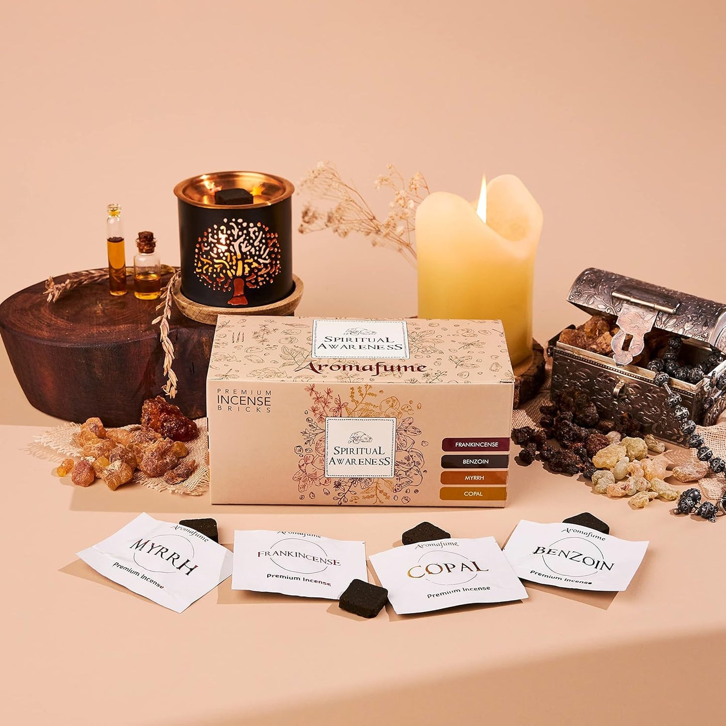 Spiritual Awareness Incense Brick Gift Set by Aromafume | 12 Bricks & Flower of Life Incense Burner | Ideal for Spiritual Cleansing & Enhanced Connection