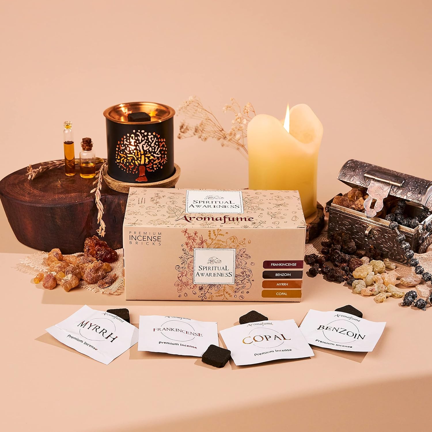 Spiritual Awareness Incense Brick Gift Set by Aromafume | 12 Bricks & Flower of Life Incense Burner | Ideal for Spiritual Cleansing & Enhanced Connection