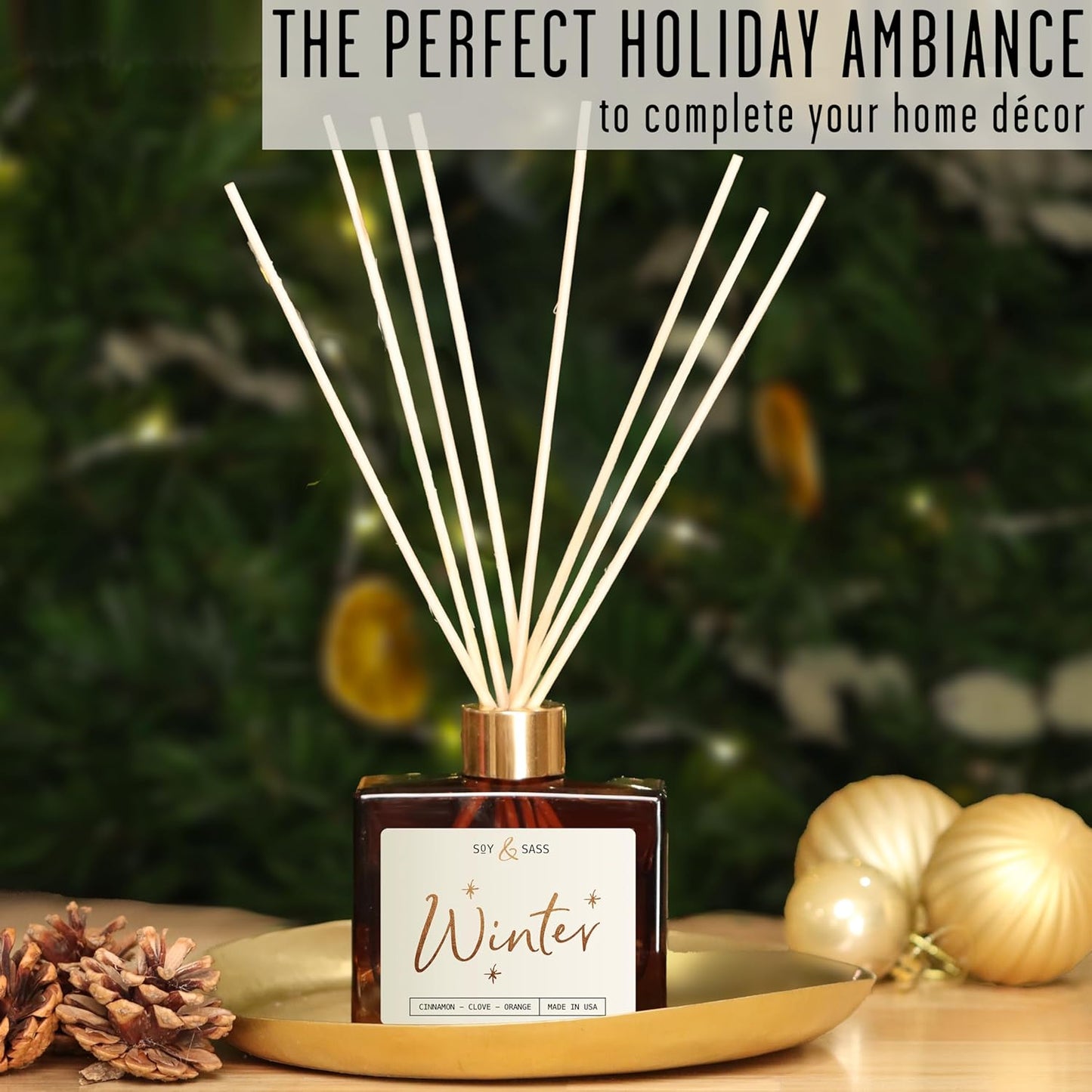Winter Diffuser, Christmas Diffuser - w/Cinnamon, Clove & Orange I Infused w/Essential Oils I3.75 OZ Oil I Christmas Décor I Long-Lasting Scent Lasts 4-6 Month's I Made in The USA