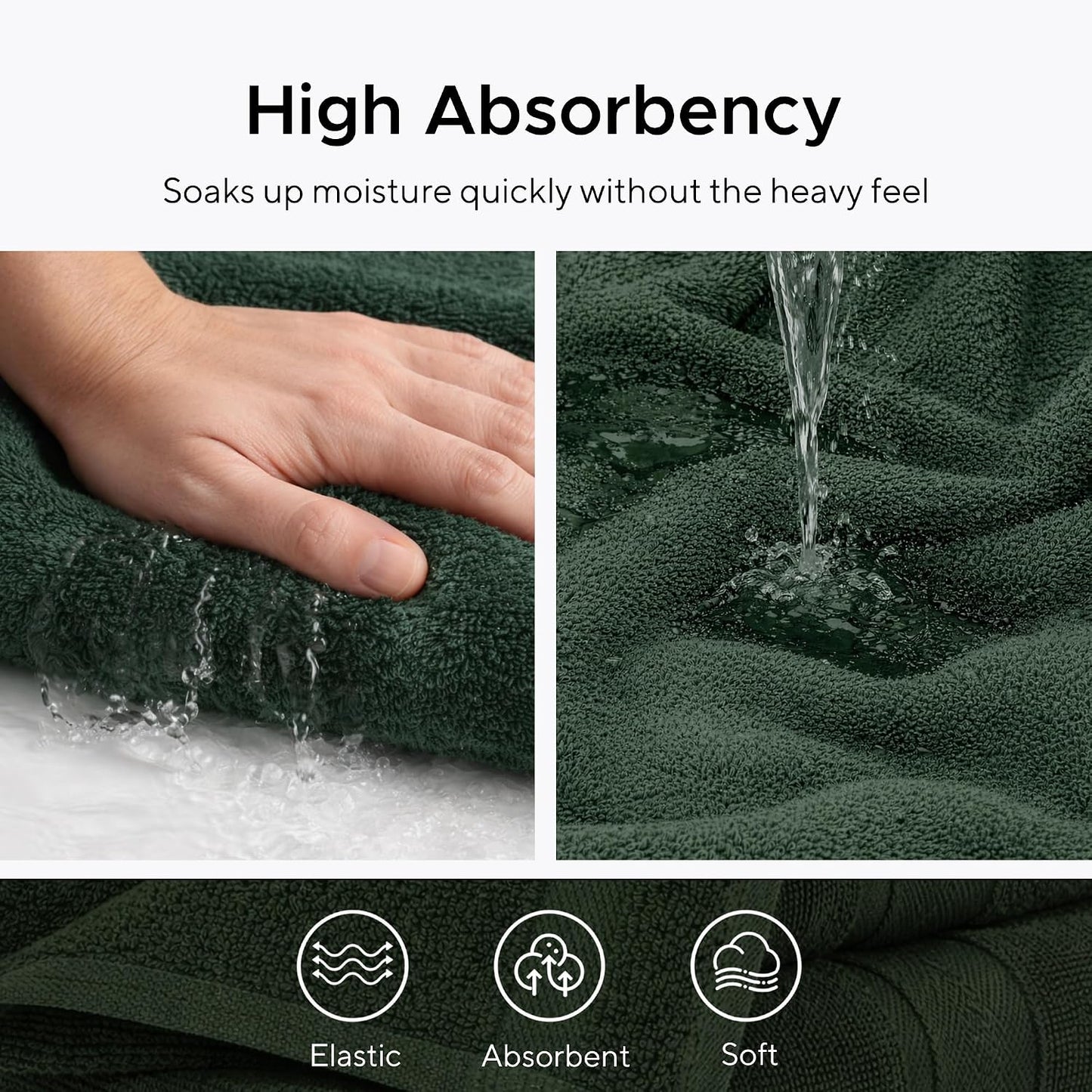 Luxury Hotel & Spa, Turkish Cotton Dark Green Towels Bathroom Sets | 6 Pieces Dark Green Bath Towels Soft and Absorbent Green Towel Set for Your Bathroom