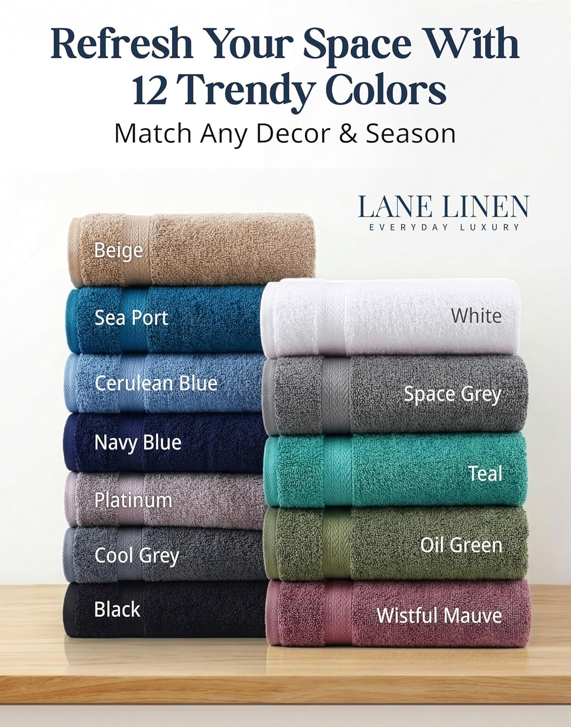 LANE LINEN 100% Cotton Bath Towel Set - 16 Pieces - Super Soft, Highly Absorbent & Quick Dry - 4 Bath, 8 Washcloths, 4 Hand Towels for Bathroom - Hotel Quality, Ideal for Spa, Gym & Travel - White