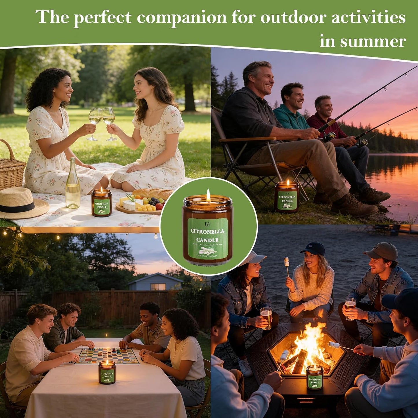 4 Packs Citronella Candles Outdoor, Natural Soy Wax Citronella Scented Jar Candle for Summer, 7oz Large Lemongrass Candle, 50 Hours Burn Time, Indoor and Outdoor Candles for Patio, Garden & Camping