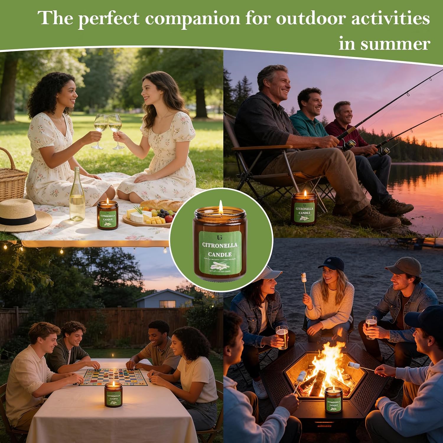 4 Packs Citronella Candles Outdoor, Natural Soy Wax Citronella Scented Jar Candle for Summer, 7oz Large Lemongrass Candle, 50 Hours Burn Time, Indoor and Outdoor Candles for Patio, Garden & Camping