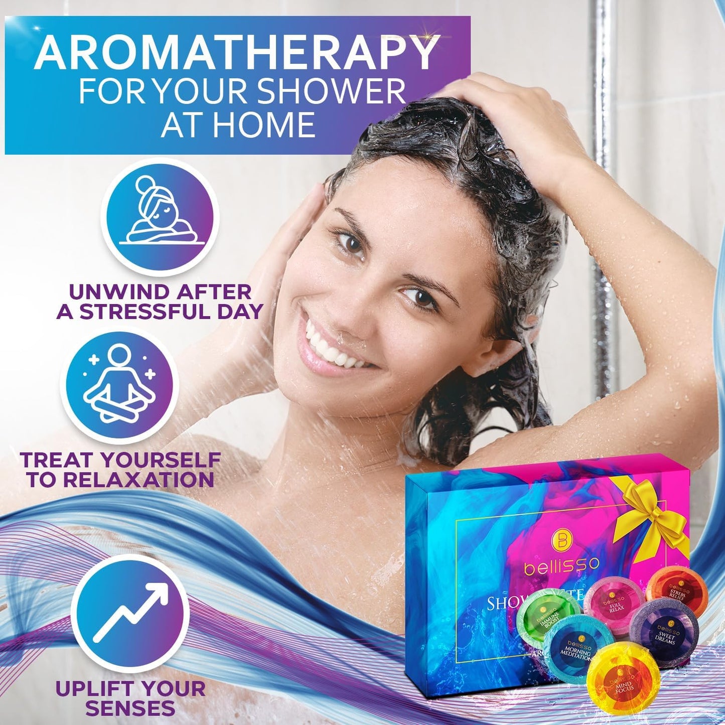 BELLISSO Aromatherapy Shower Steamers Set and Biotin Shampoo and Conditioner Set