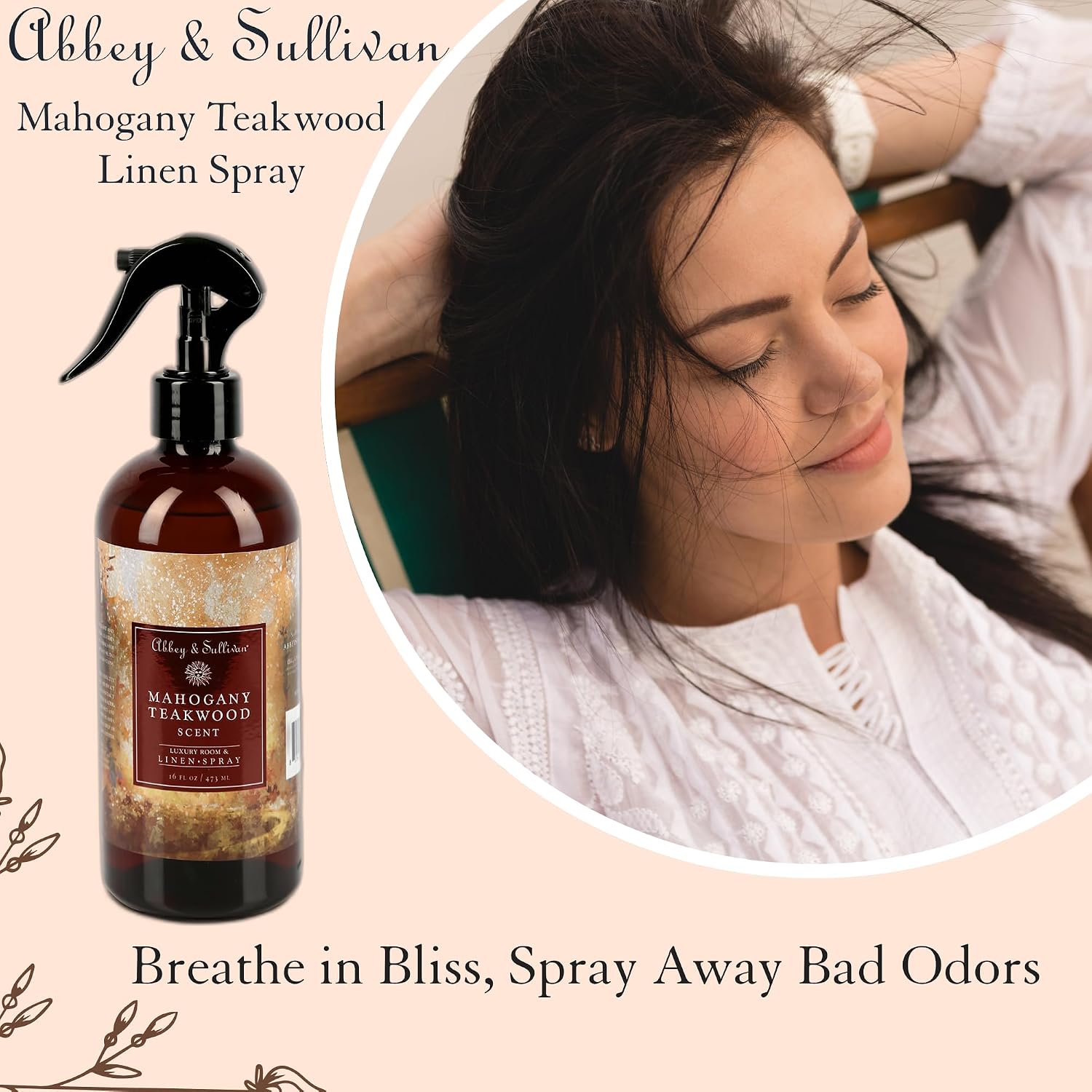 Abbey & Sullivan Odor Eliminating and Refreshing Linen and Room Spray, Mahogany Teakwood Type, 16 oz