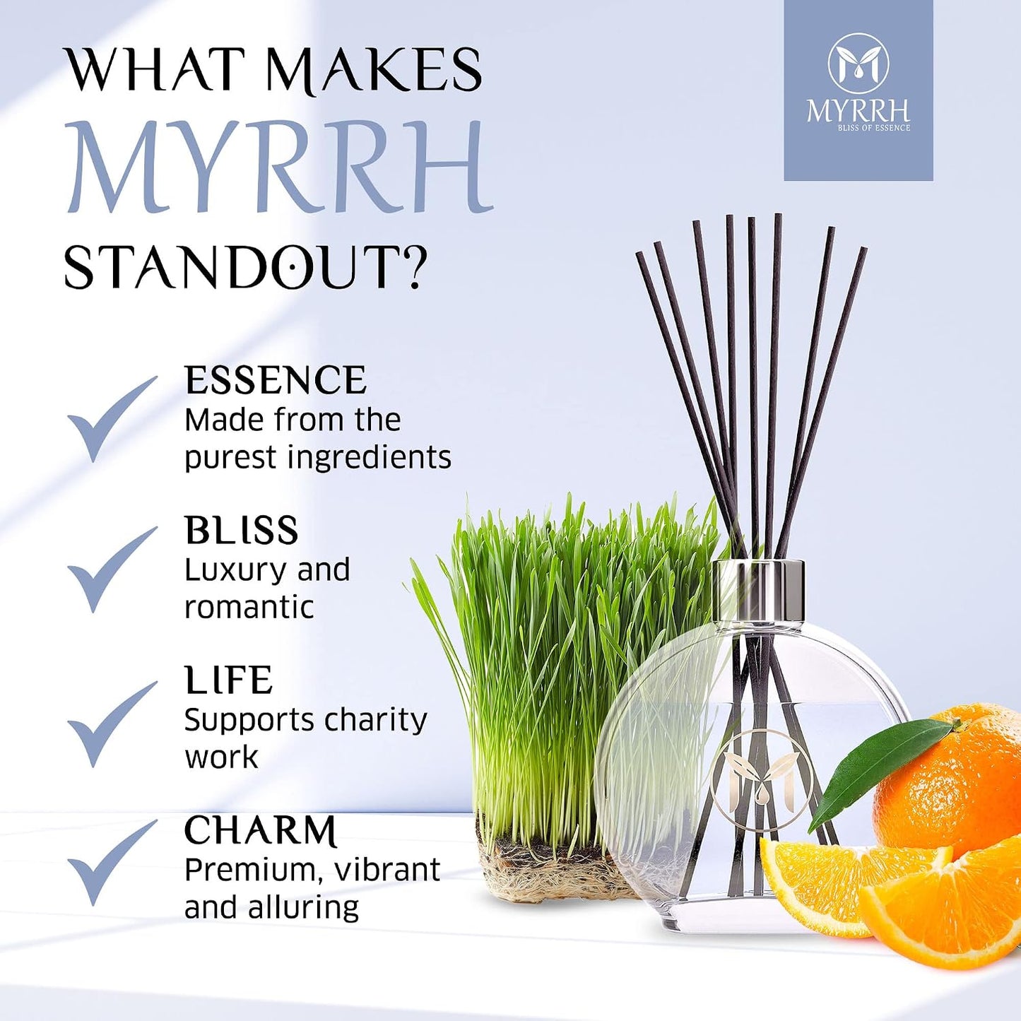 Fresh Linen Scented Reed Diffuser Set with 8 Rattan Diffuser Sticks,150 ml, All Natural Air Freshener, Long-Lasting Diffusers at Home - MyrrhUSA