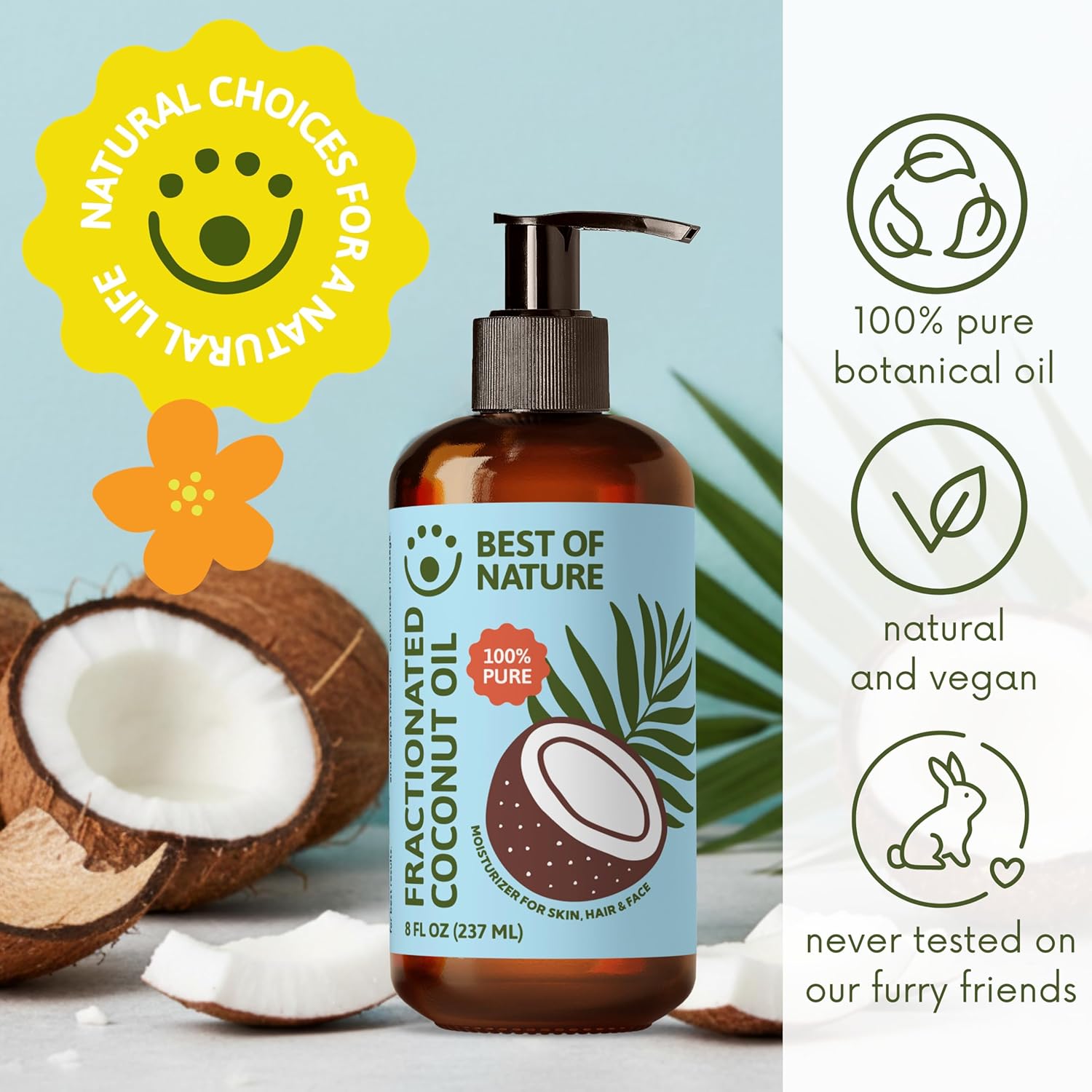 Best of Nature 100% Pure Fractionated Coconut Oil - Natural Massage Oil, Unscented Moisturizer for Men and Women, for Skincare and Hair Care, Carrier for Essential Oils, Half Gallon (64 fl oz)
