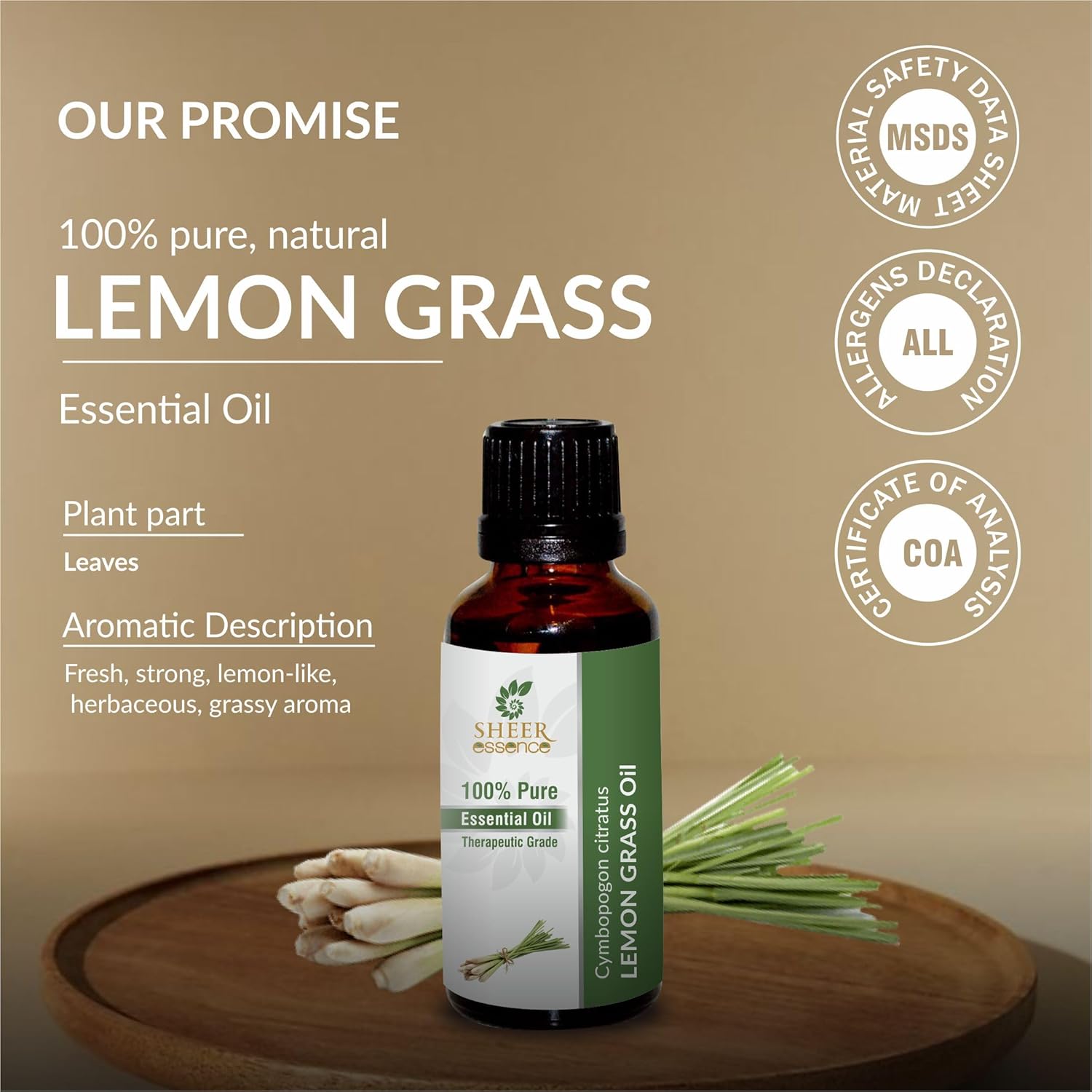 Lemon Grass Oil -(Cymbopogon Citratus)- Essential Oil 100% Pure Natural Undiluted Uncut Therapeutic Grade Oil 0.16 Fl.OZ