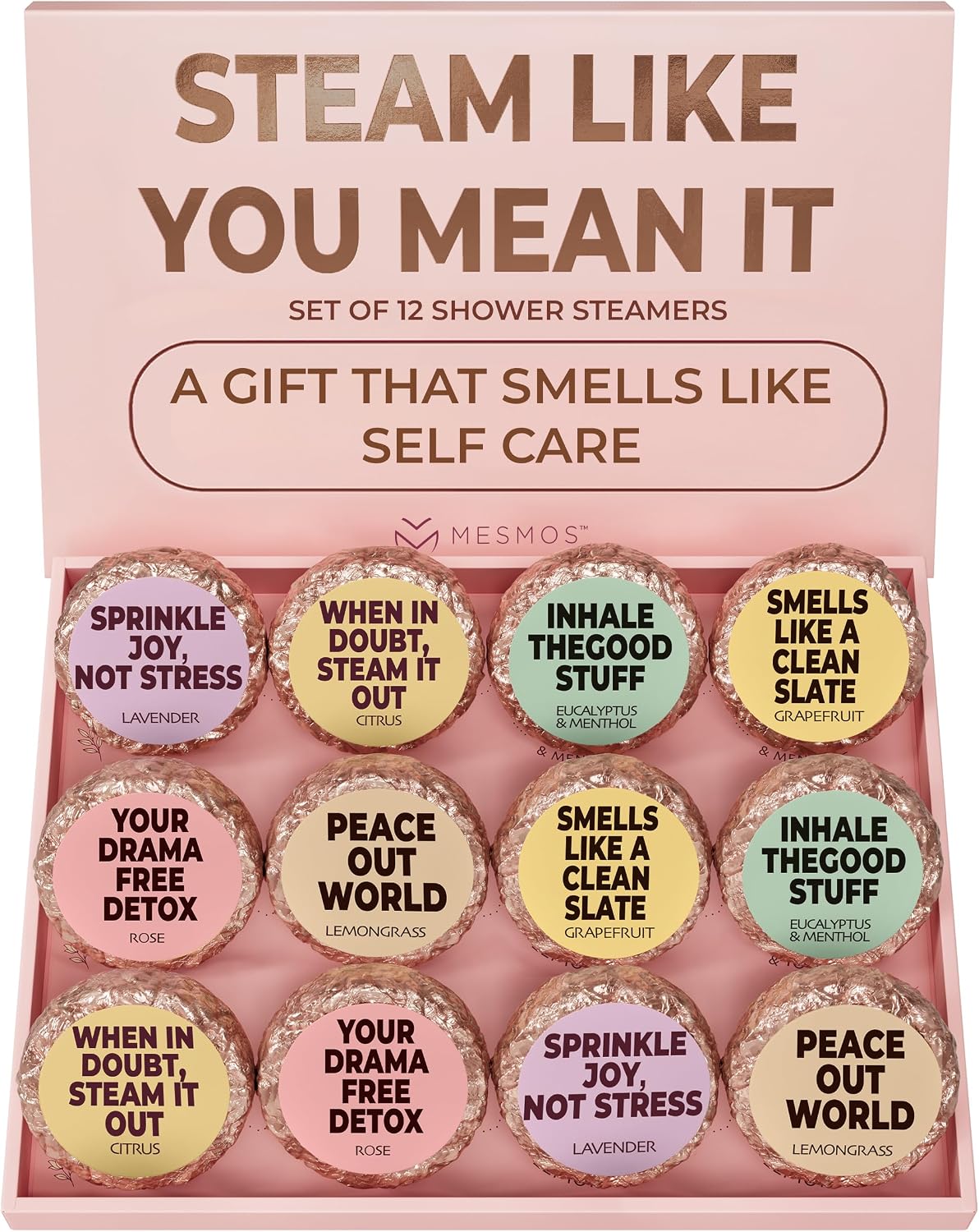 MESMOS 12 Assorted Shower Steamers Aromatherapy, Self Care Gifts for Women, Stress Relief Relaxation Spa Gifts, Spa Day Essentials Accessories, Self Care Set, Aromatherapy Shower Steamer for Women