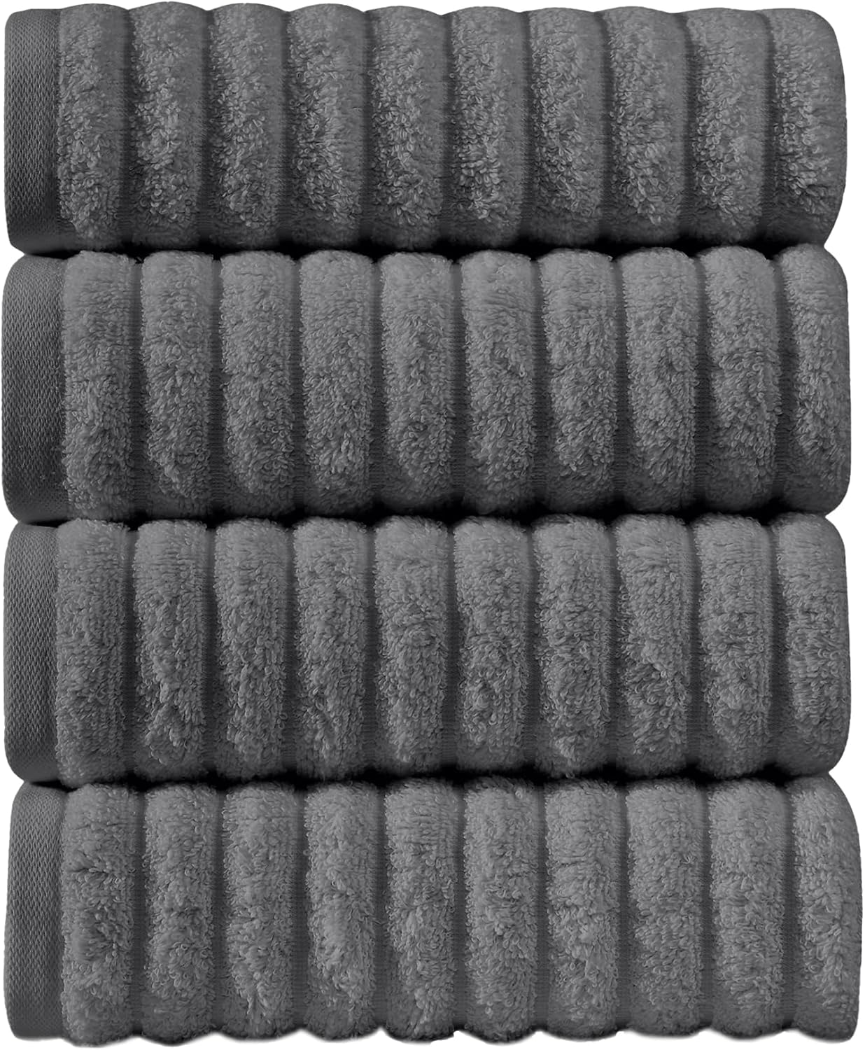 Elegant Comfort Luxury 100% Turkish Cotton Corduroy Ribbed 4 Pack Hand Towel Set 16 x 28 Inch - Absorbent, Super Soft, Quick Dry, Premium Towels for Bathroom, Gym, Spa and Hotel Use, Gray