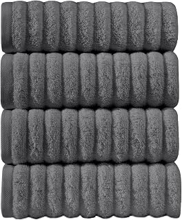 Elegant Comfort Luxury 100% Turkish Cotton Corduroy Ribbed 4 Pack Hand Towel Set 16 x 28 Inch - Absorbent, Super Soft, Quick Dry, Premium Towels for Bathroom, Gym, Spa and Hotel Use, Gray