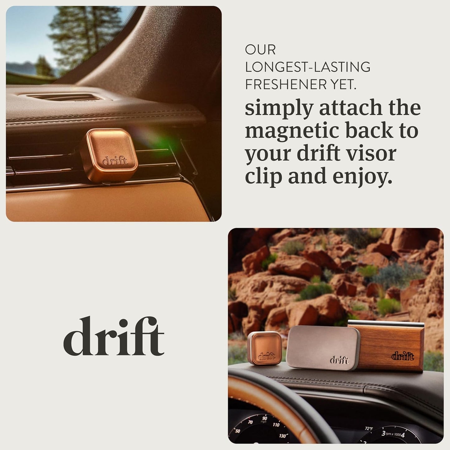Drift Metal Vent Clip Starter Kit - Car Air Freshener - Scent Diffuser for Car - Metal Odor Eliminator - Amber