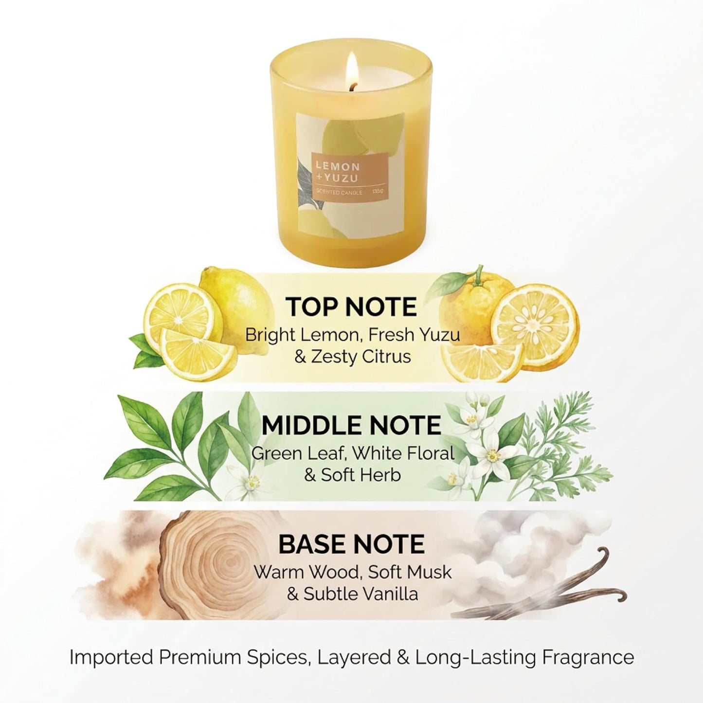Lemon Scented Candle – 4.76 oz (135g) Natural Soy Wax, 30-Hour Clean Burn, Elegant Glass Jar, Home Fragrance & Thoughtful Gift for Home (Lemon)