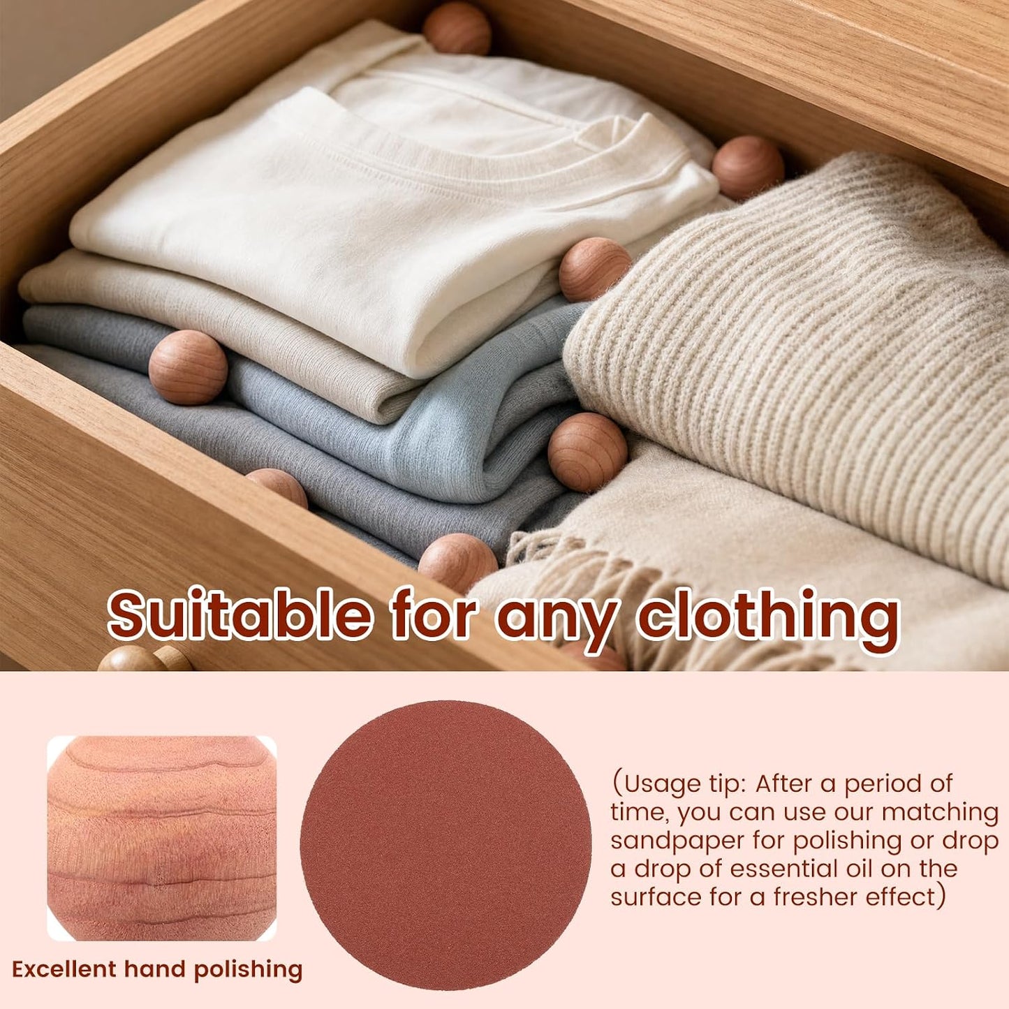 Cedar Blocks for Clothes Storage with Linen Bag, 100% Natural 50 Cedar Ball & 30 Ring for Closets & Drawers Fresh Scented Sachets