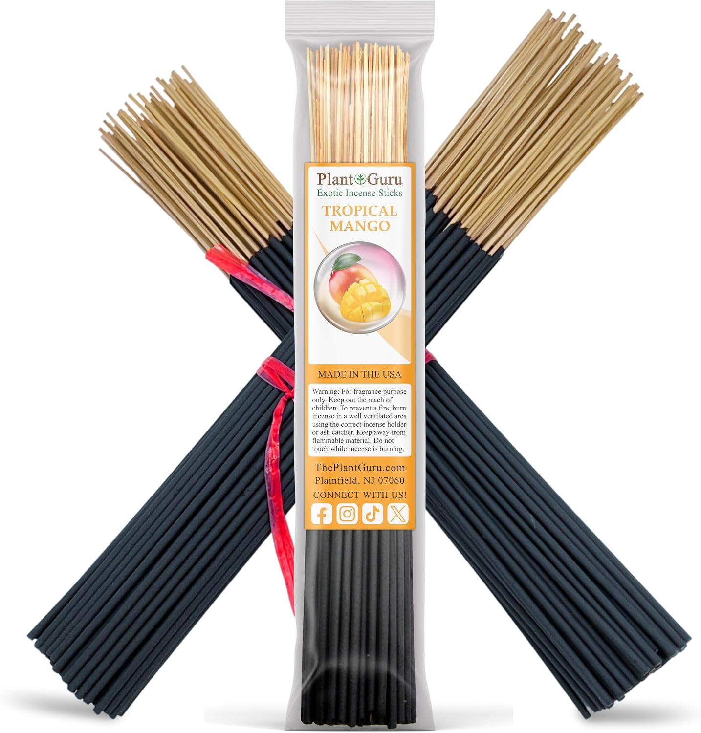 Tropical Mango Incense Sticks 11" - 1 Bundle 85 to 100 Sticks - Smooth and Clean Long Burn Time, 45 to 60 Minutes.