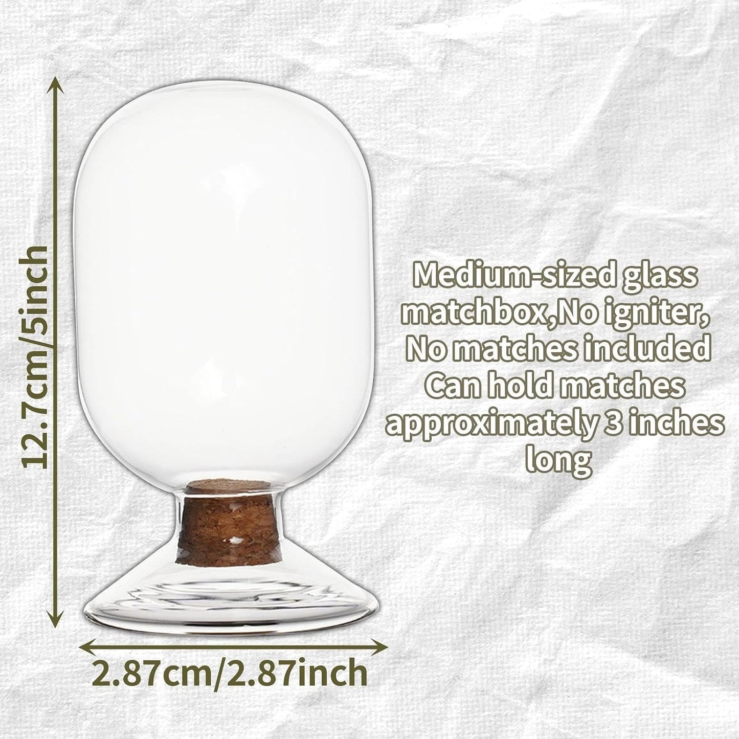 Glass Match Holder with Cork Lid, 2.87" x 5" Airtight Match Holder for Candles, Complete Matches Storage Jar for Fireplace, Decorative Coffee Table Decor, Housewarming Gift (Matches NOT Included)