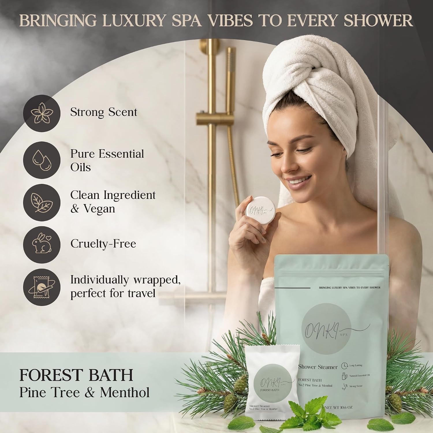 Pine Shower Steamers Aromatherapy 6 Pack – Pine Tree Menthol Shower Steamer for Sinus Relief, Stress Relief & Self Care – Fresh Spa Shower Bombs for Women & Men