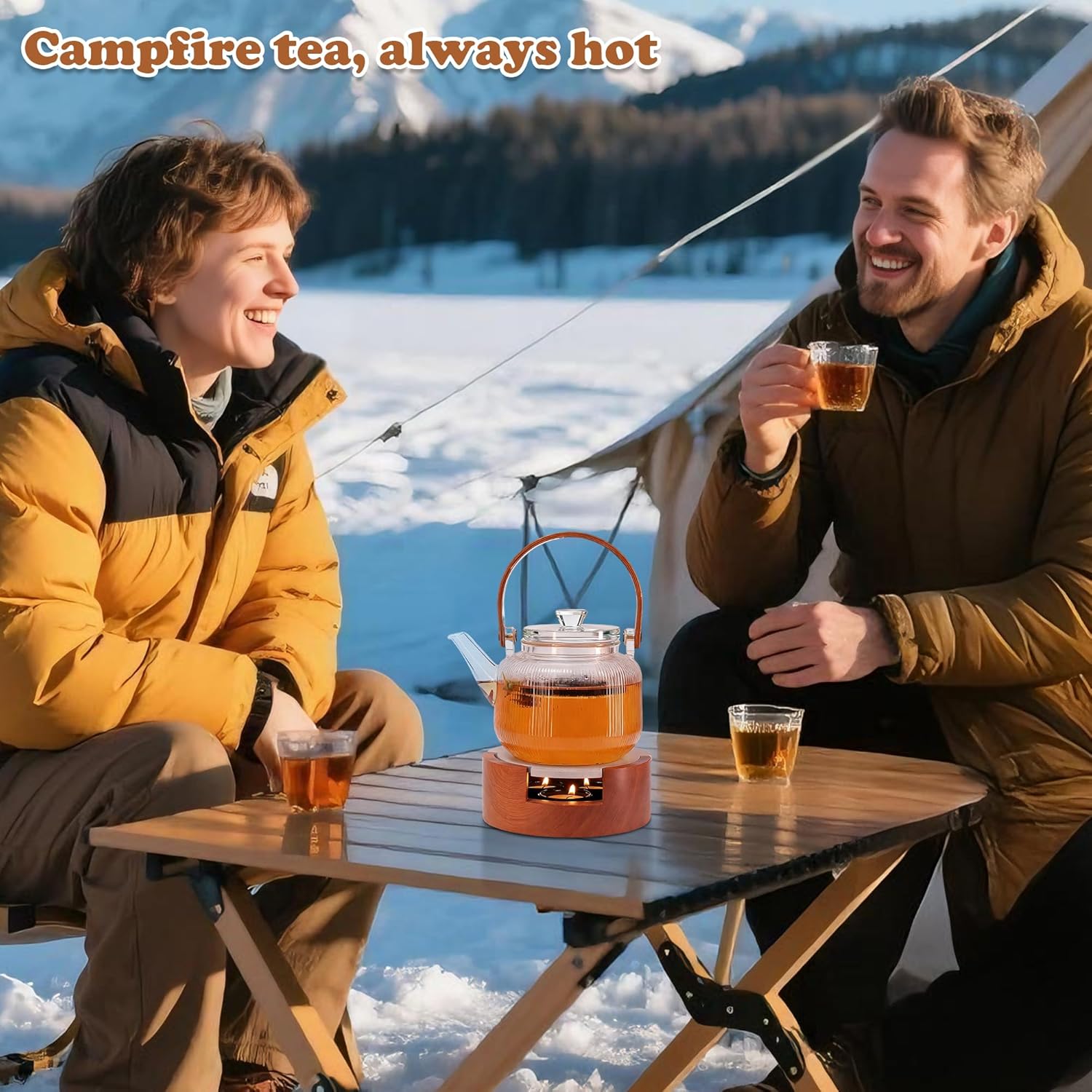 Teapot and Food Warmer, Portable Food Warmer for Camping and Traveling, Upgrade to 3 Candles to Increase The Heat, Ideal for Winter Tea Gathering
