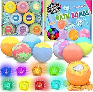 Bath Bombs for Kids with Surprise Toys Inside, 8 Pcs 3.5 Oz Light Up Bath Bombs Gift Set with Essential Oils, Handmade Spa Moisturizing for Women Relaxing, Birthday, Party, Christmas