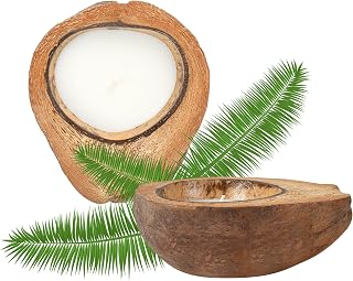 Restaurantware-Coco Casa 6.5 x 2.5 Inch Coconut Shell Candle, 1 Hand Poured Coconut Bowl Candle - Jasmine Fragrance, Double Wax Blend, Soy Wax Scented, Wooden Wick,