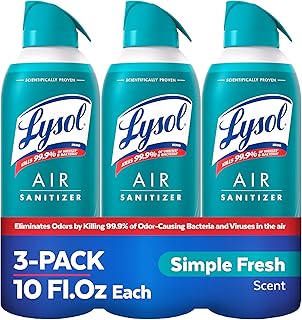 Lysol Air Sanitizer with Bacterial Odor Eliminator for Home & Office, Air Freshener Alternative, Simple Fresh Scent, 10 oz (Pack of 3)
