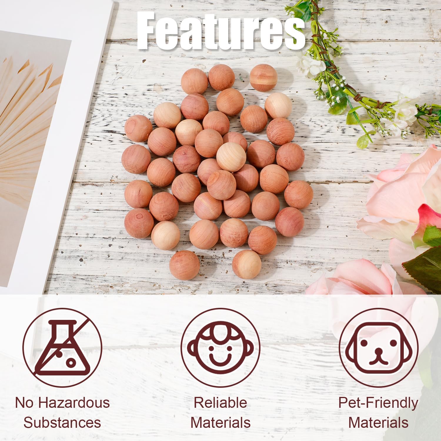 40pcs Cedar Balls for Clothes Storage, 0.87x0.87in Cedar Balls Wood Cedar Blocks Cedar Chips Redolent Cedar Rings for Clothes Storage Houses Drawers Closets Shoebox