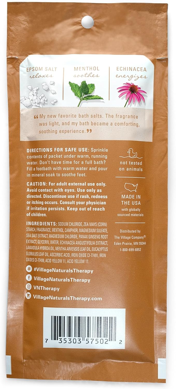 Village Naturals Therapy Breathe Concentrated Mineral Bath Soak, Lemon Mint, 2 Oz, Pack of 12