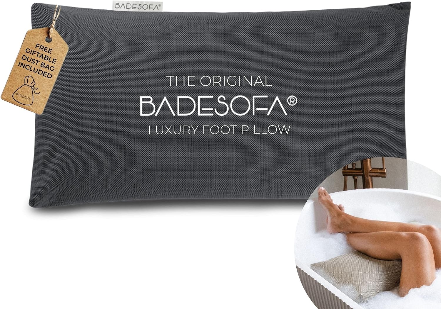 BADESOFA® Luxury Bath Tub Pillow for Feet | Premium-Quality Materials | Comfortable & Quick-Drying | Washable Bath Cushion in Charcoal | Home Spa Accessories | Universal Fit for Any Bathtub